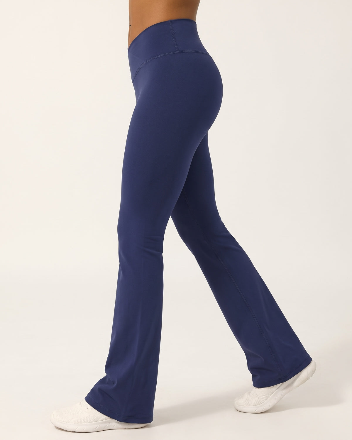 Crossover Flare Leggings - Navy Blue - Side Profile