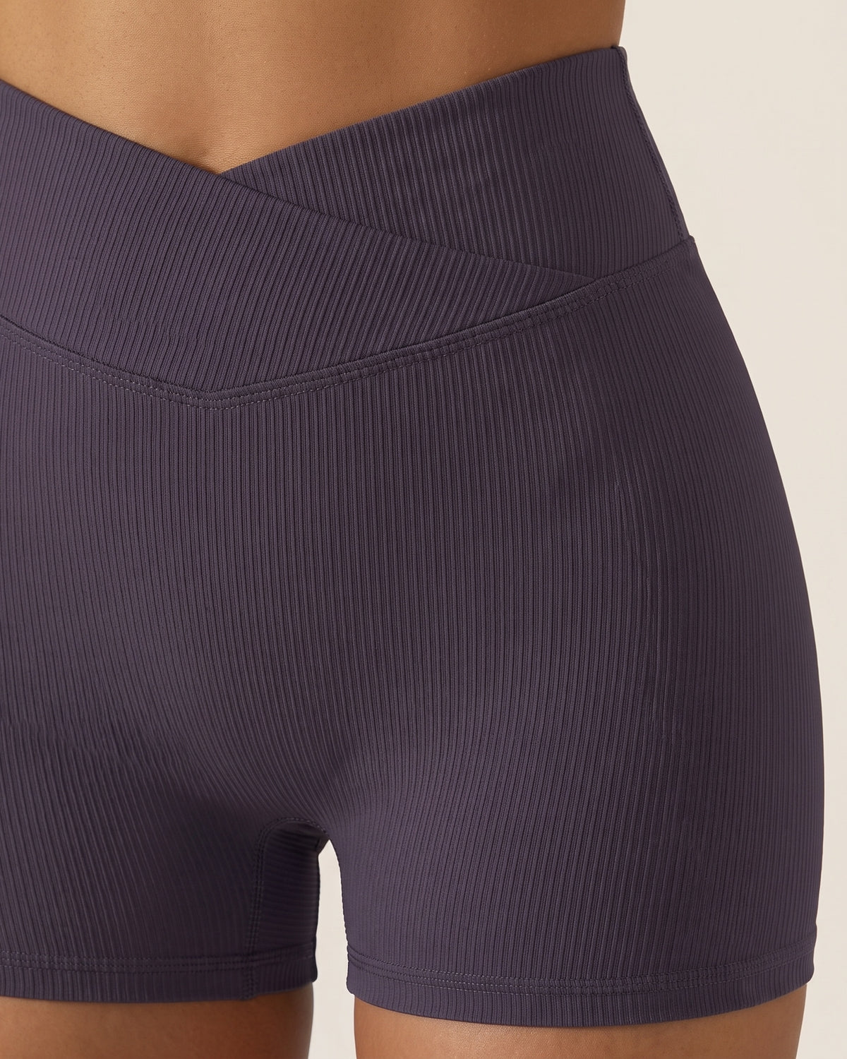 Crossover Gym Shorts - Purple - Hip Fabric Close-Up