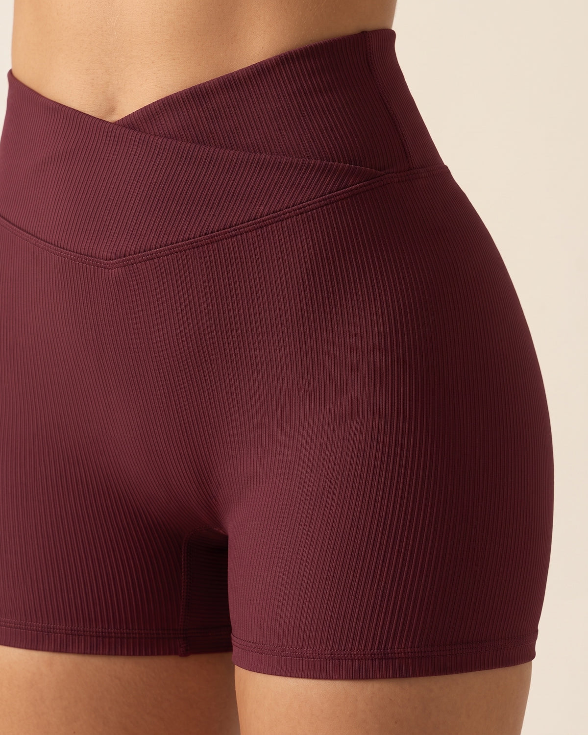 Crossover Gym Shorts - Red - Hip Fabric Close-Up