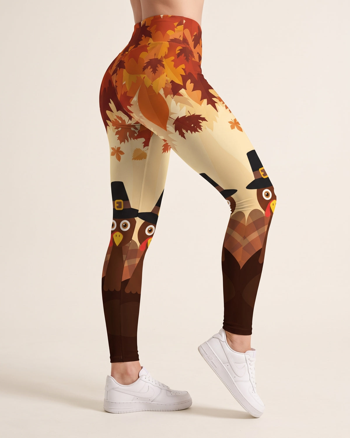 Festive Print Leggings - Autumn Leaves - Side Profile