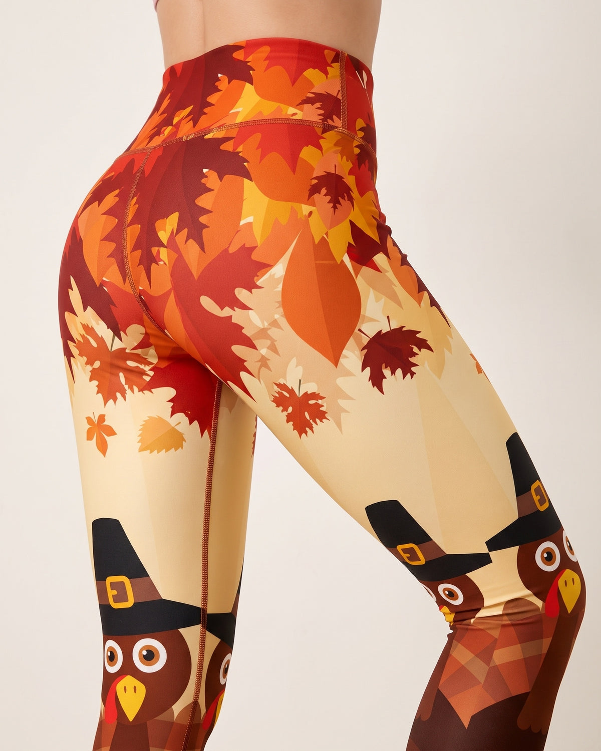 Festive Print Leggings - Autumn Leaves - Glute Close-Up