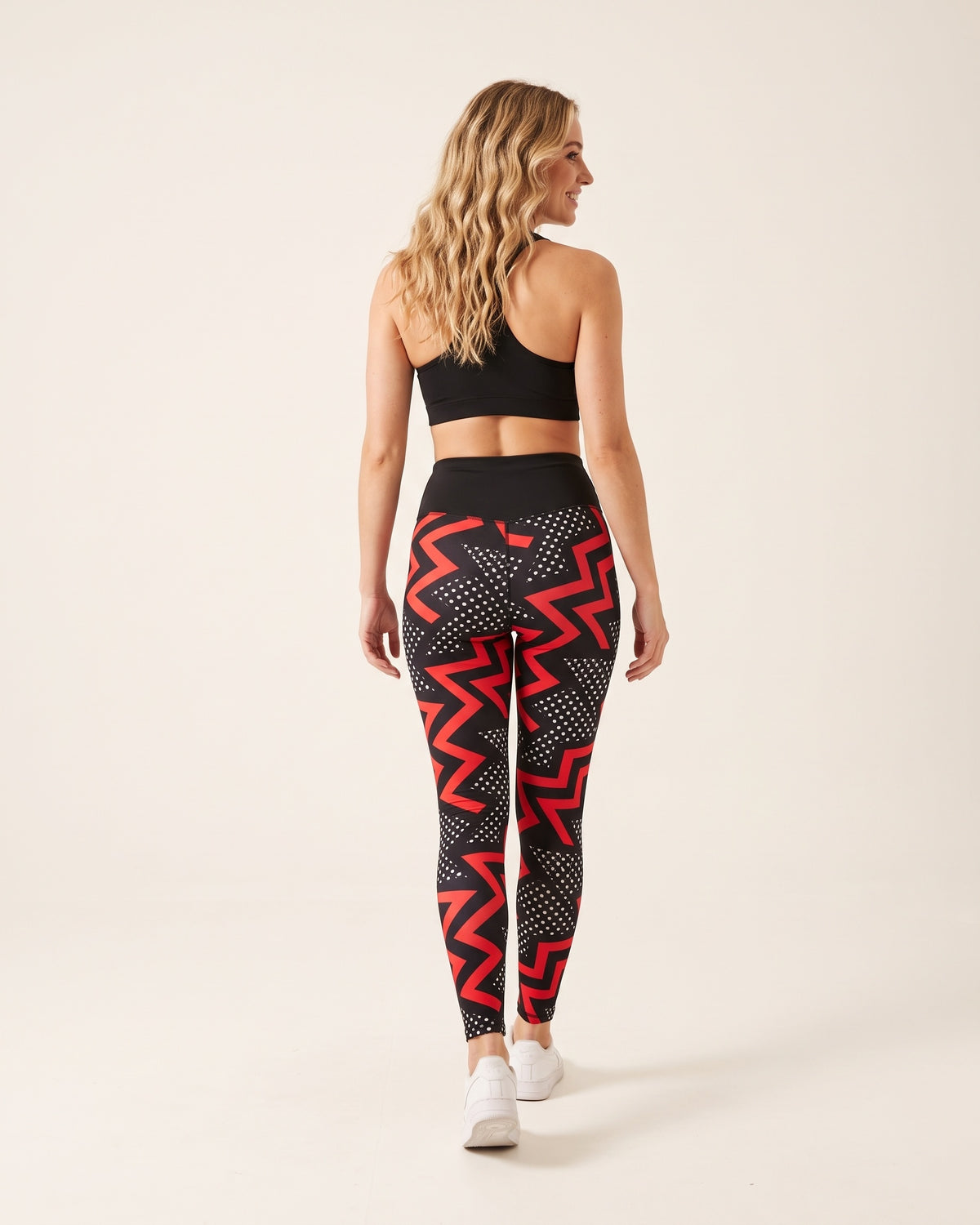 Festive Print Leggings - Black Red Lines - Back