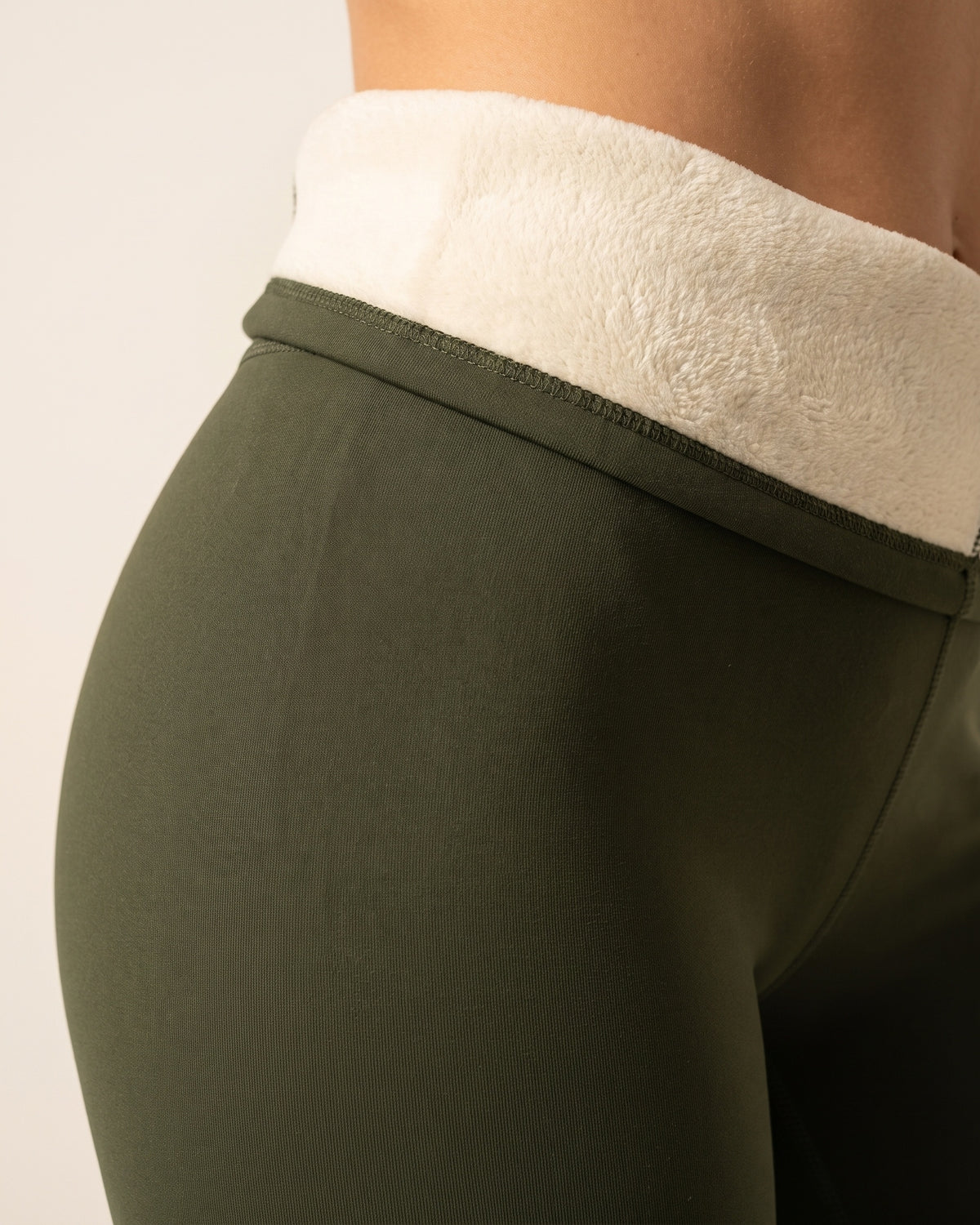 Fleece-Lined Leggings - Army green - Hip Fabric Close-Up
