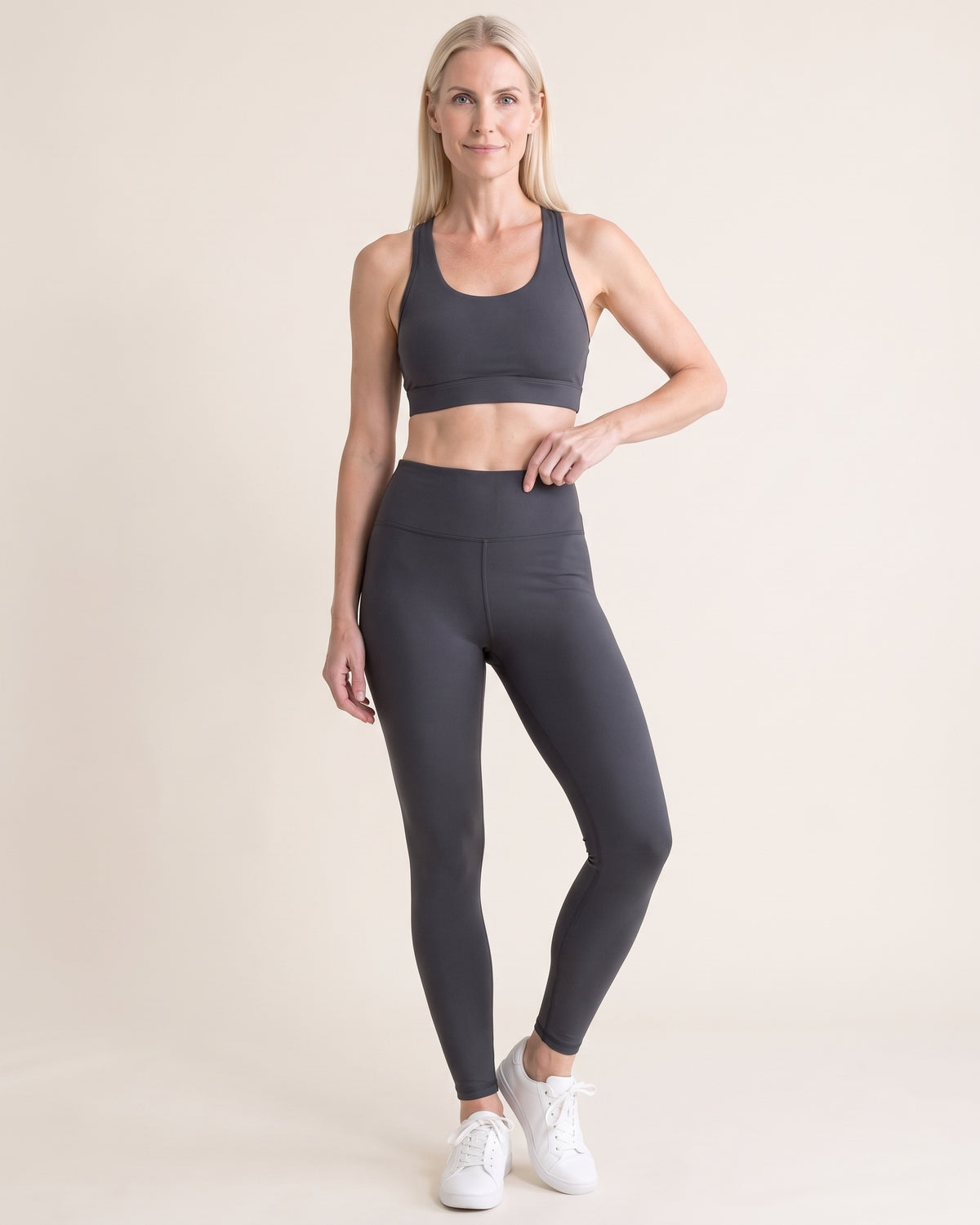 Fleece-Lined Leggings - Dark grey - Front