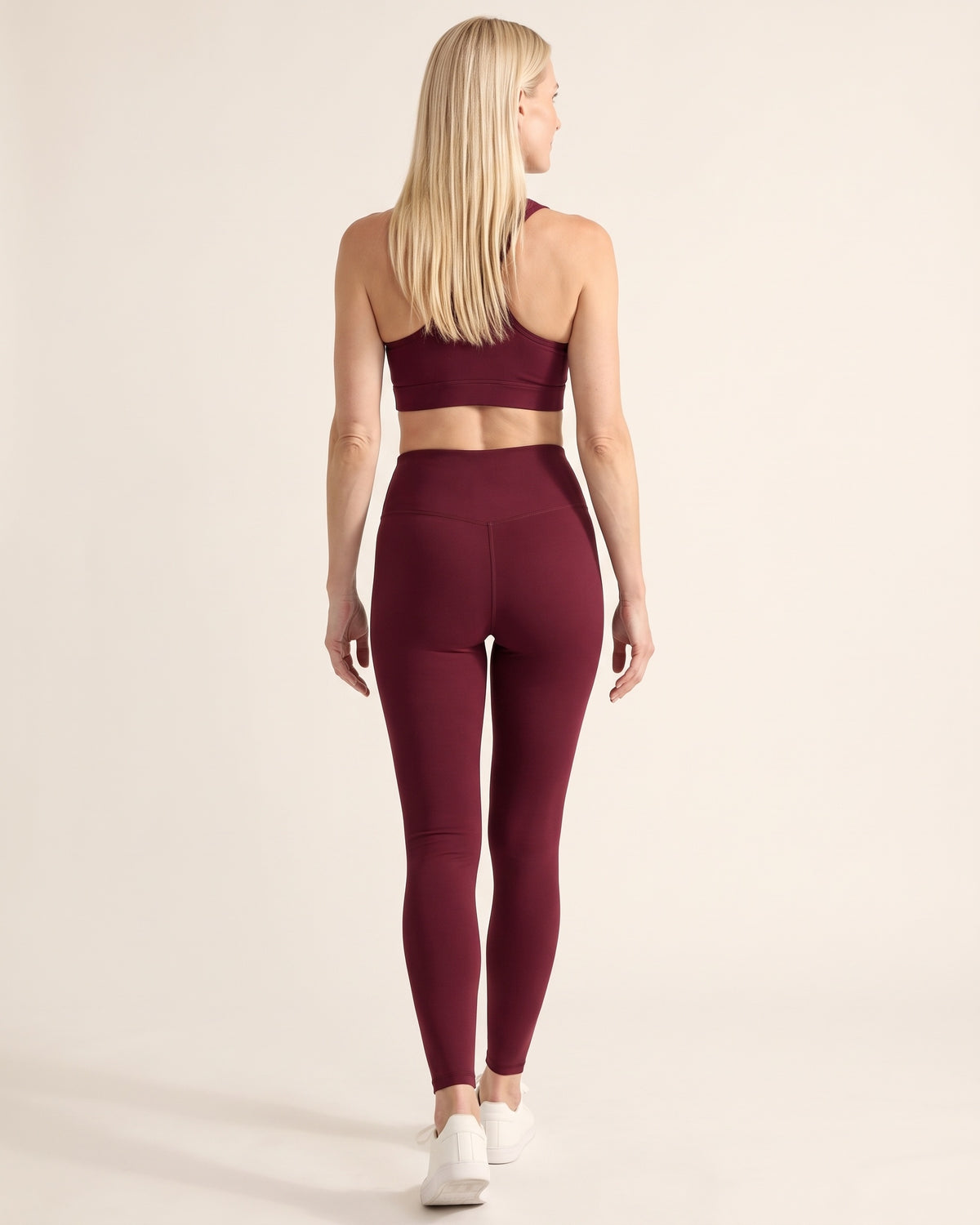 Fleece-Lined Leggings - Wine red - Back
