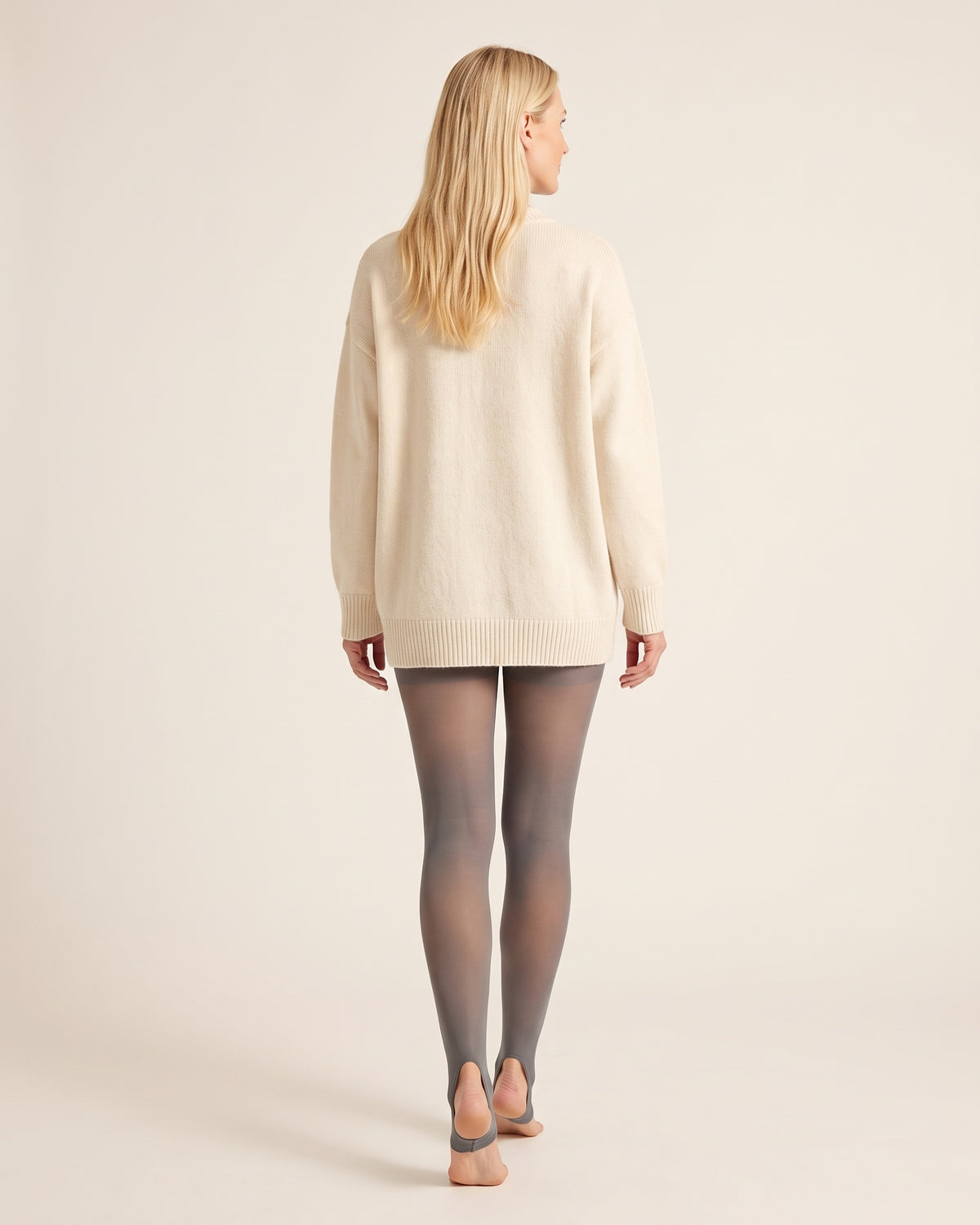 Fleece-Lined Tights - Grey Sheer Stirrup - Back