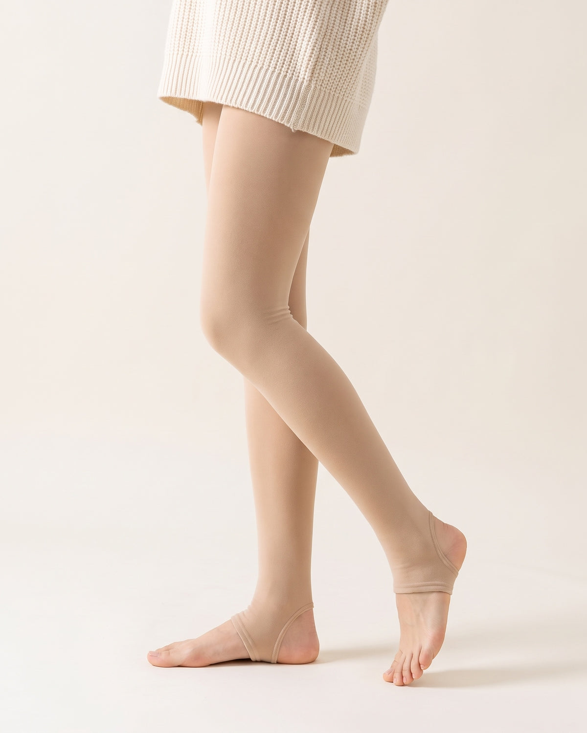 Fleece-Lined Tights - Nude Stirrup - Side Profile
