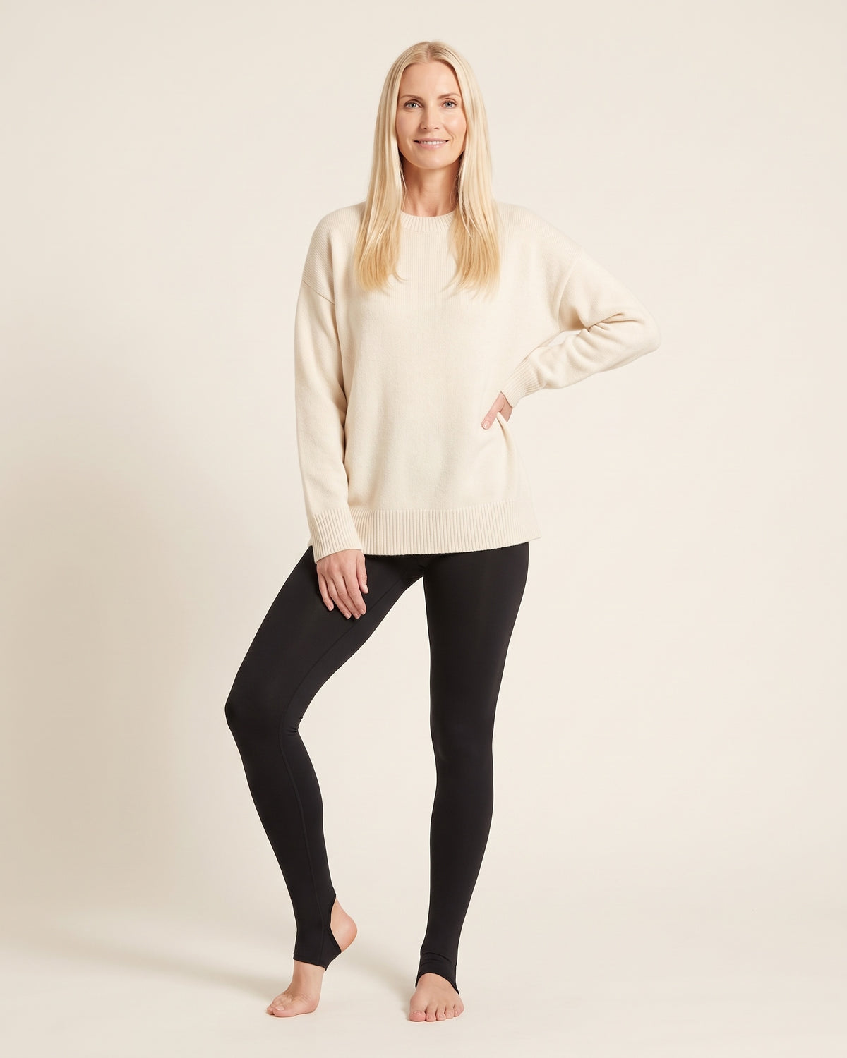 Fleece-Lined Tights - Black Opaque Stirrup - Front