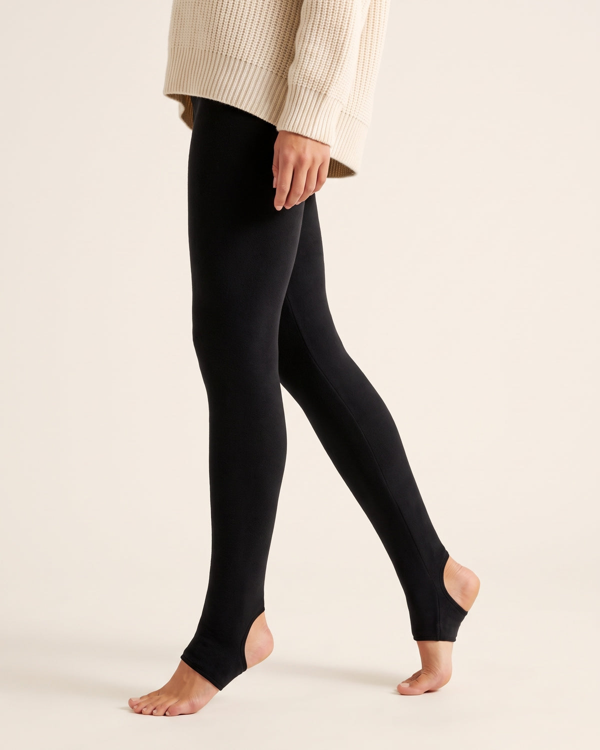 Fleece-Lined Tights - Black Opaque Stirrup - Side Profile