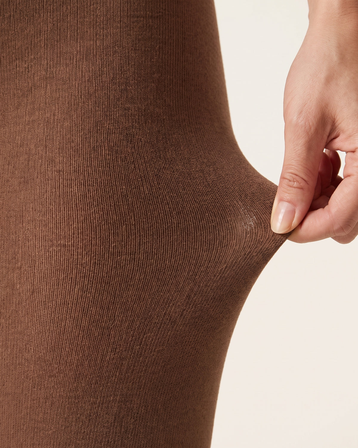 Fleece-Lined Tights - Brown Sheer Footed - Hip Fabric Close-Up