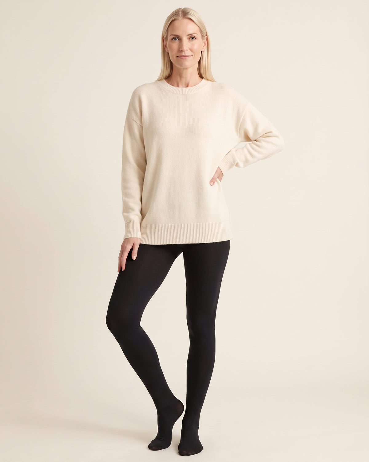Fleece-Lined Tights - Black Opaque Footed - Front
