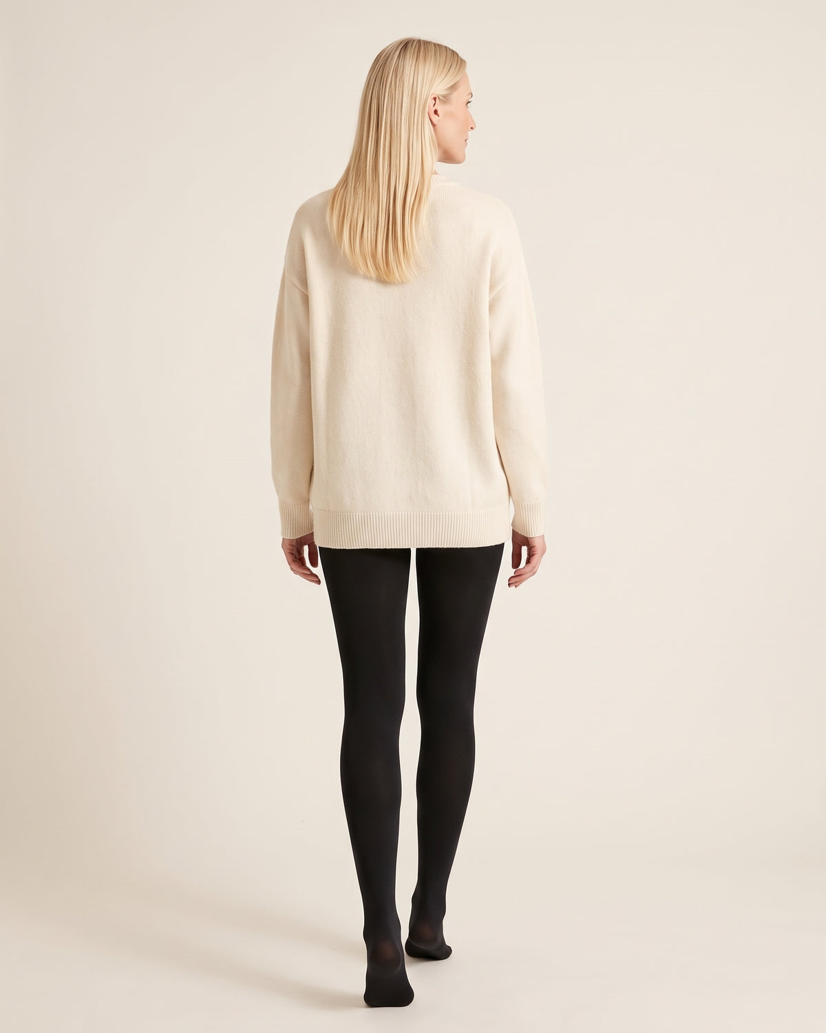 Fleece-Lined Tights - Black Opaque Footed - Back