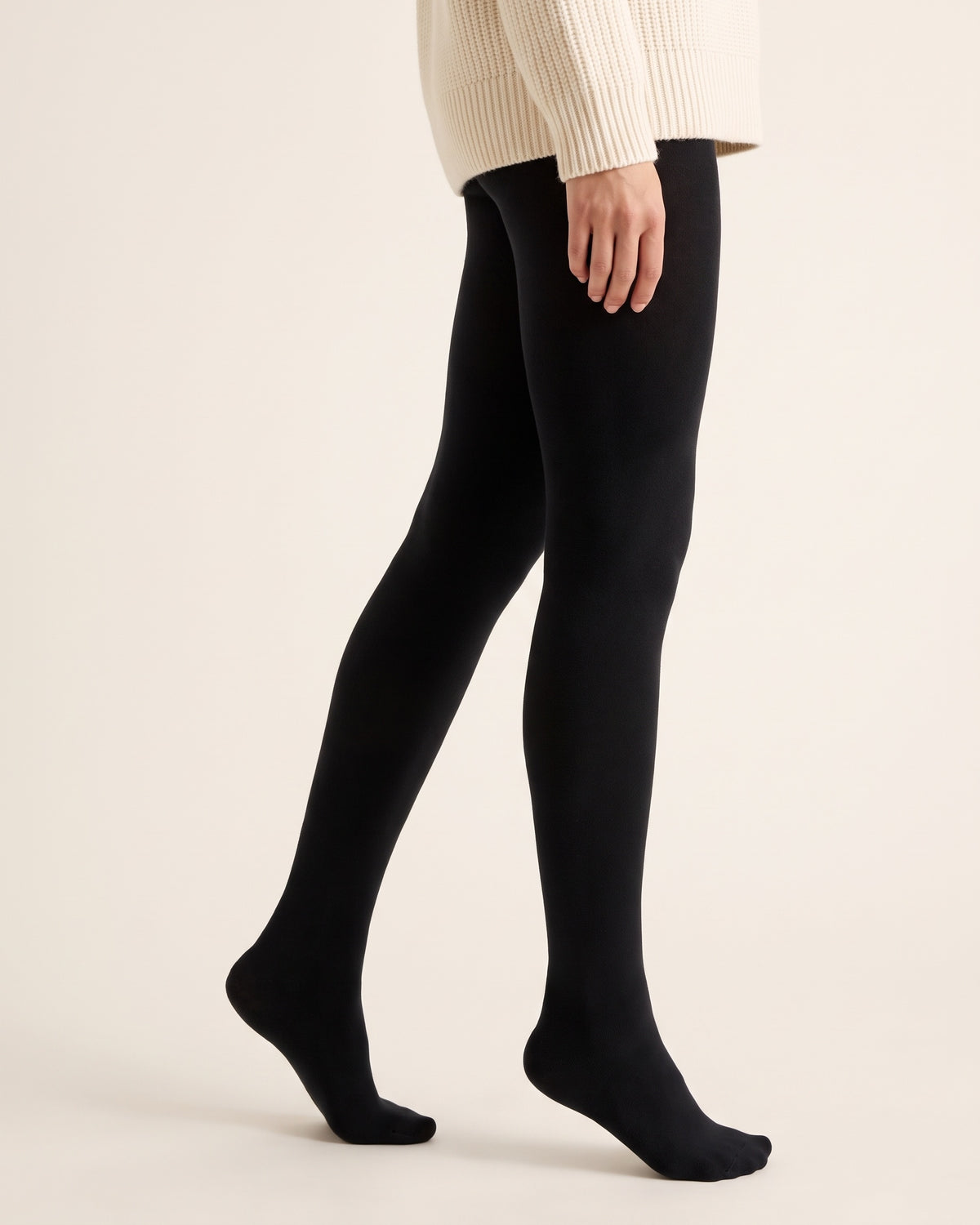 Fleece-Lined Tights - Black Opaque Footed - Side Profile