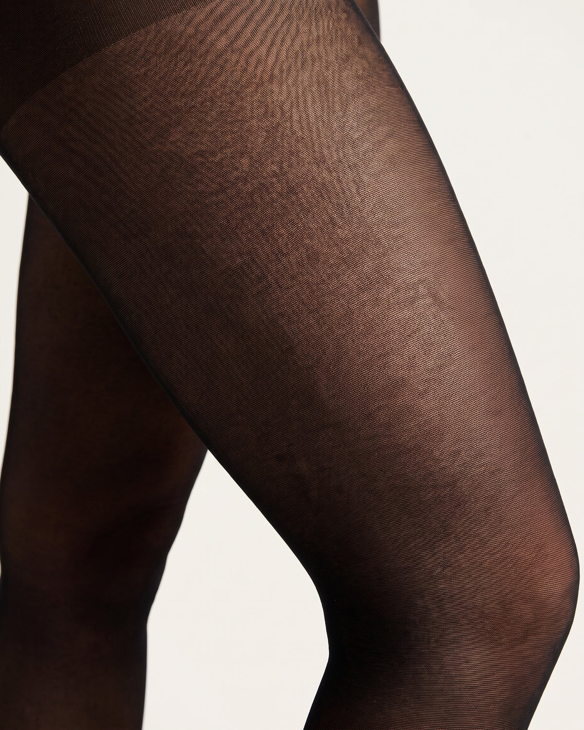 Fleece-Lined Tights - Black Sheer Footed - Hip Fabric Close-Up