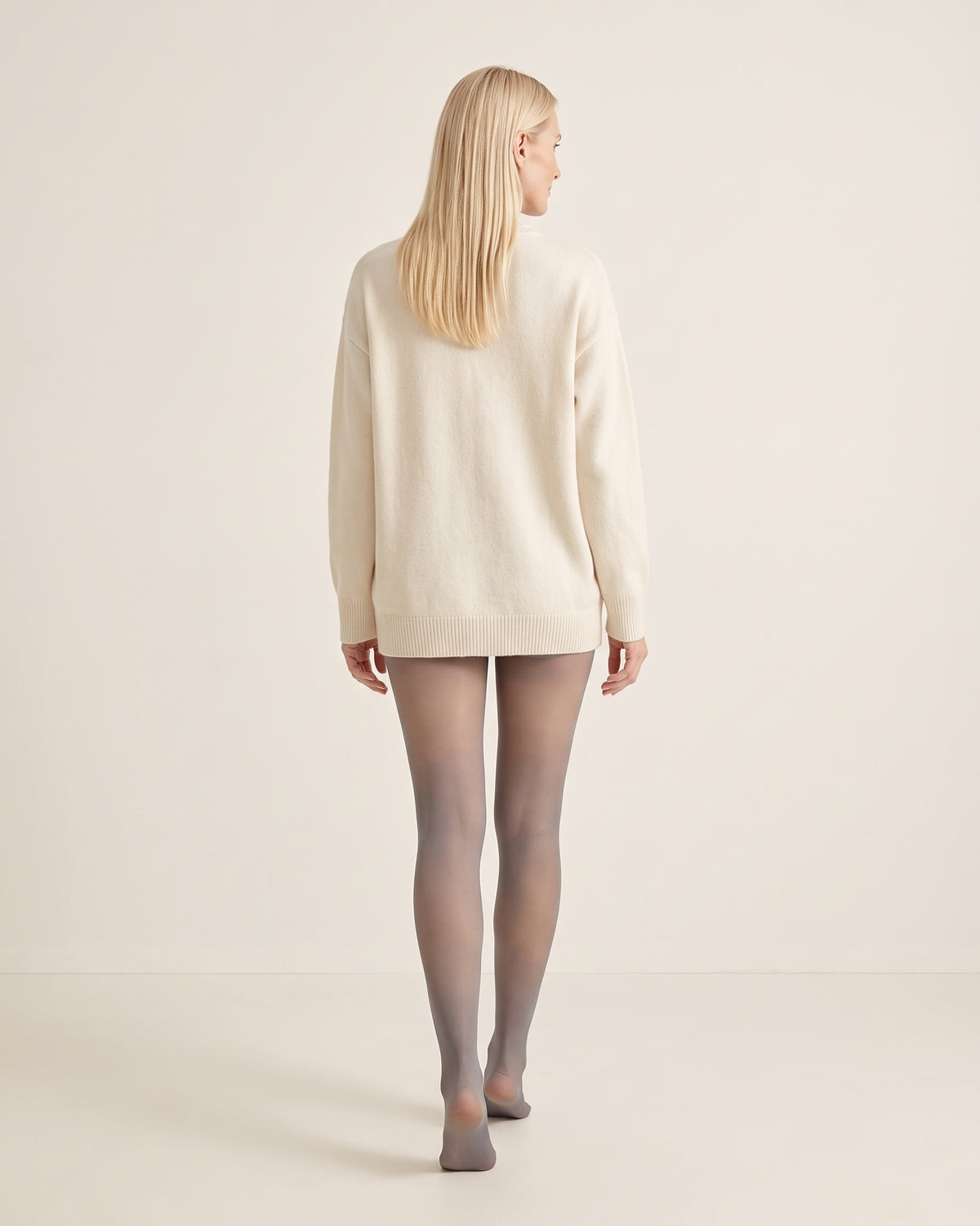 Fleece-Lined Tights - Grey Sheer Footed - Back