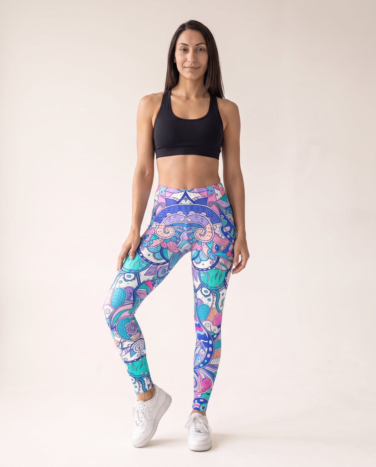 Floral Leggings - Large Blue Flower - Front