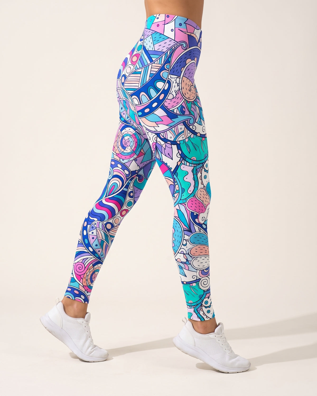 Floral Leggings - Large Blue Flower - Side Profile