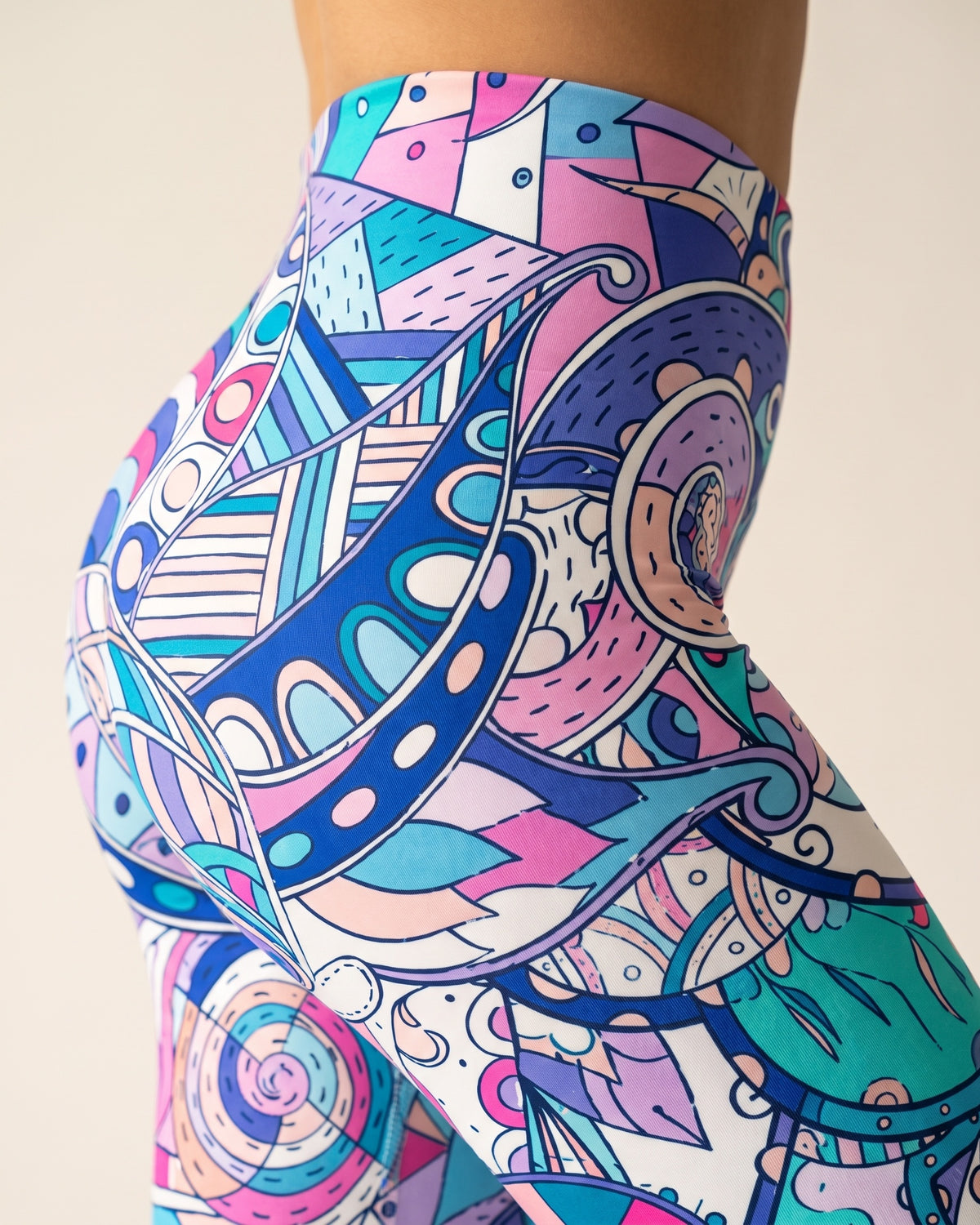 Floral Leggings - Large Blue Flower - Hip Fabric Close-Up