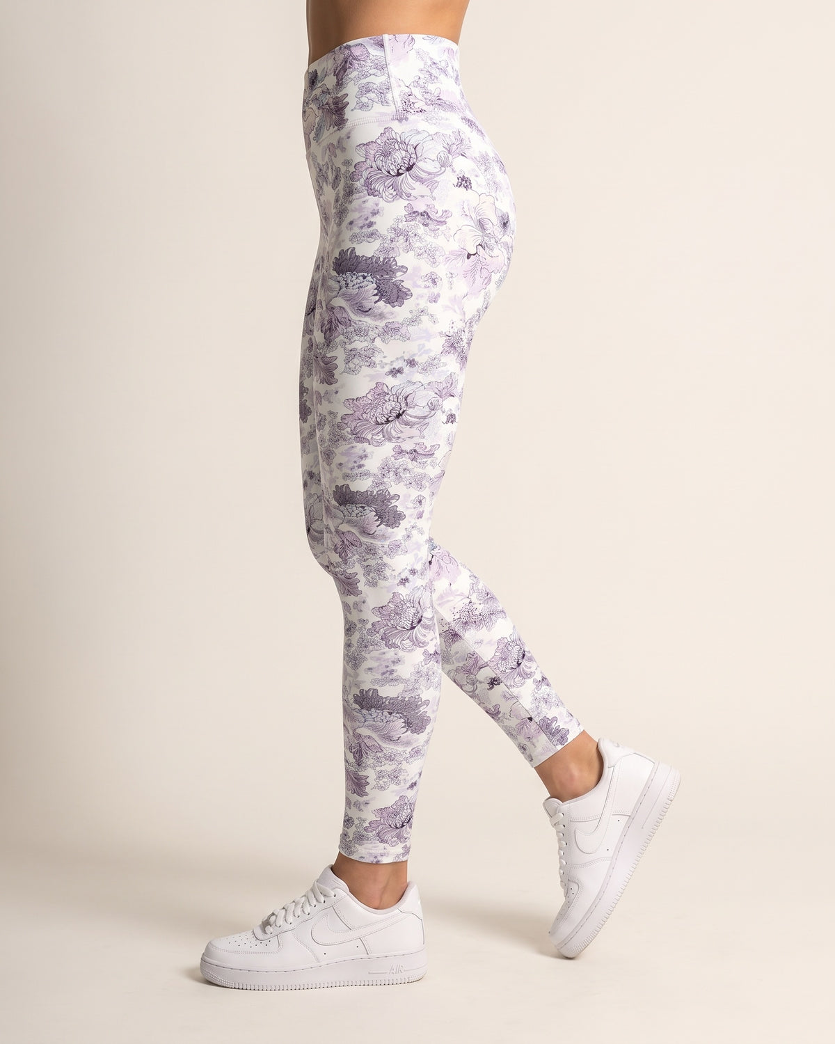 Floral Leggings - White Chrysanthemum - Side Profile