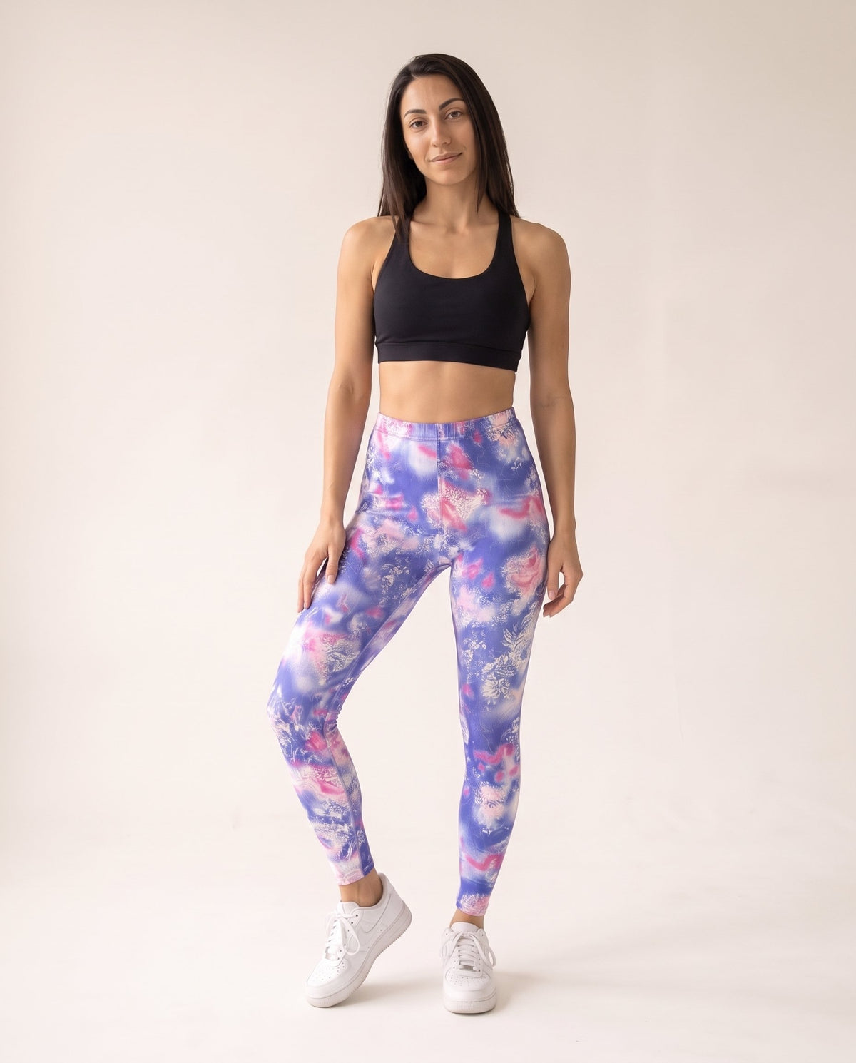 Floral Leggings - Blue-Purple Floral - Front