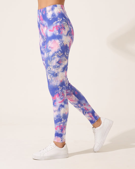 Floral Leggings - Blue-Purple Floral - Side Profile