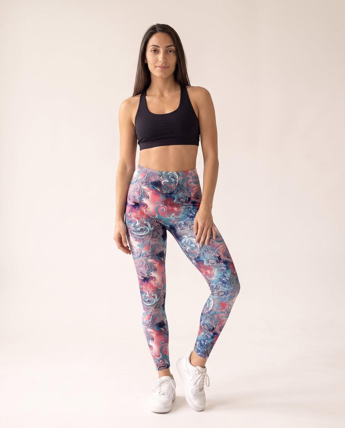 Floral Leggings - Blue Red Floral - Front