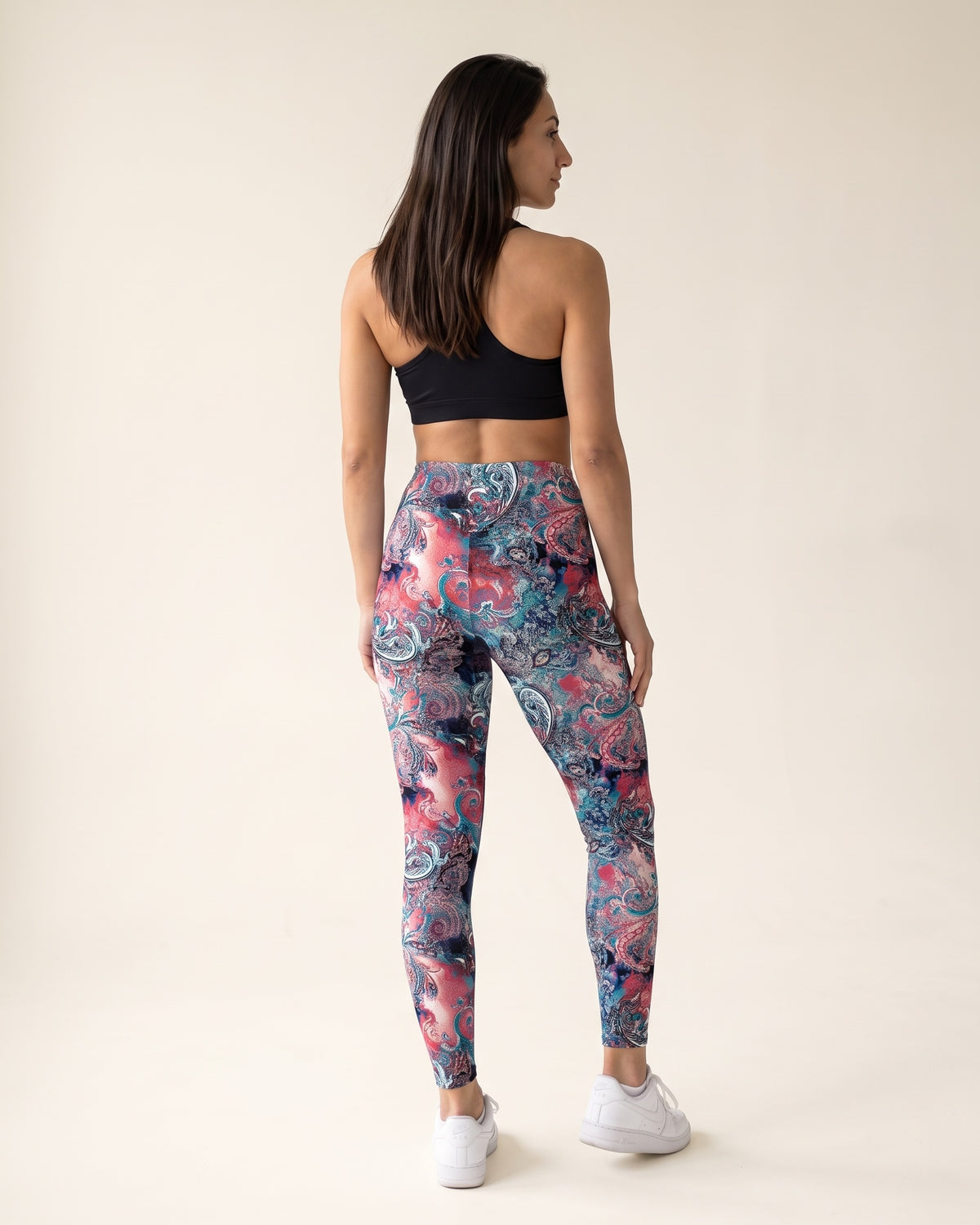 Floral Leggings - Blue Red Floral - Back