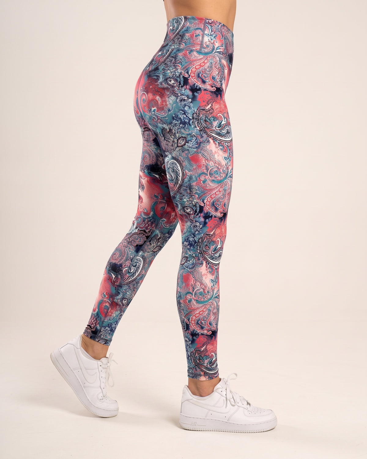 Floral Leggings - Blue Red Floral - Side Profile