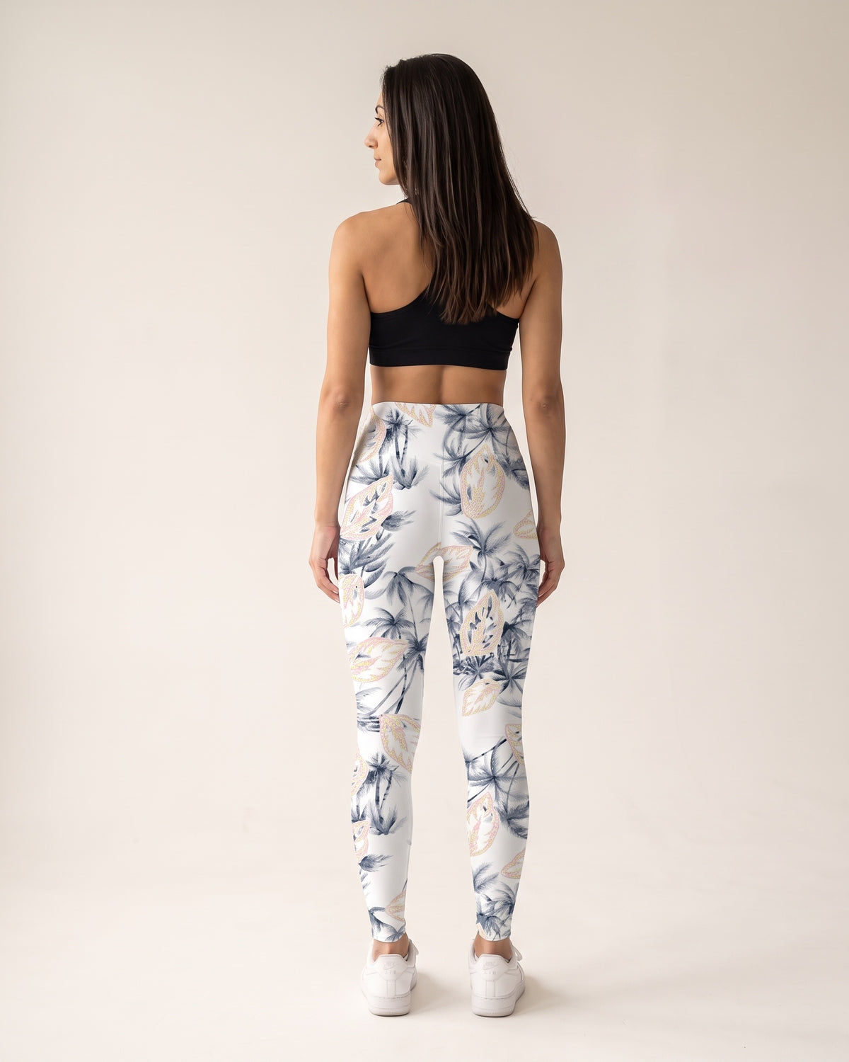Floral Leggings - White Palm Tree - Back