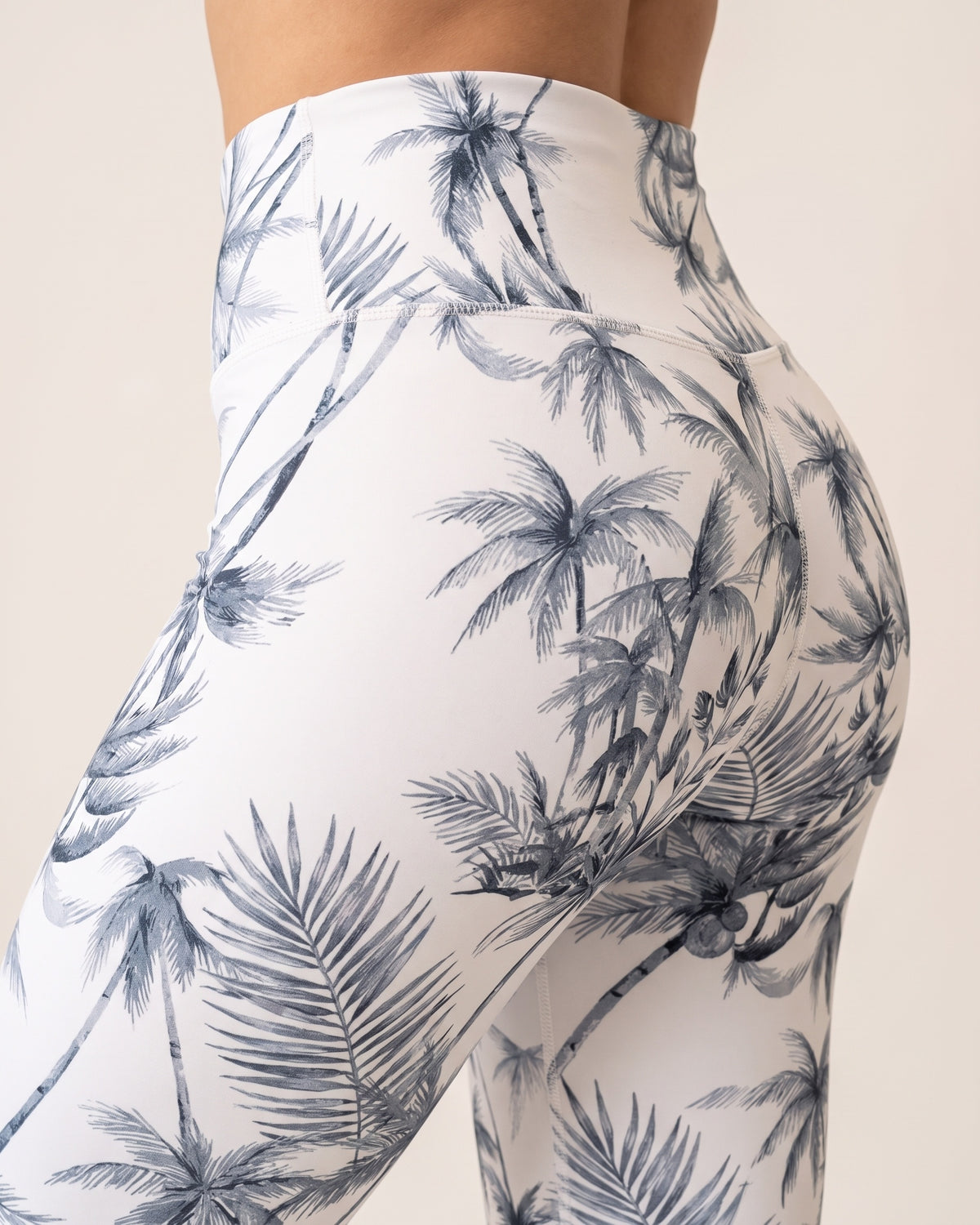 Floral Leggings - White Palm Tree - Glute Close-Up