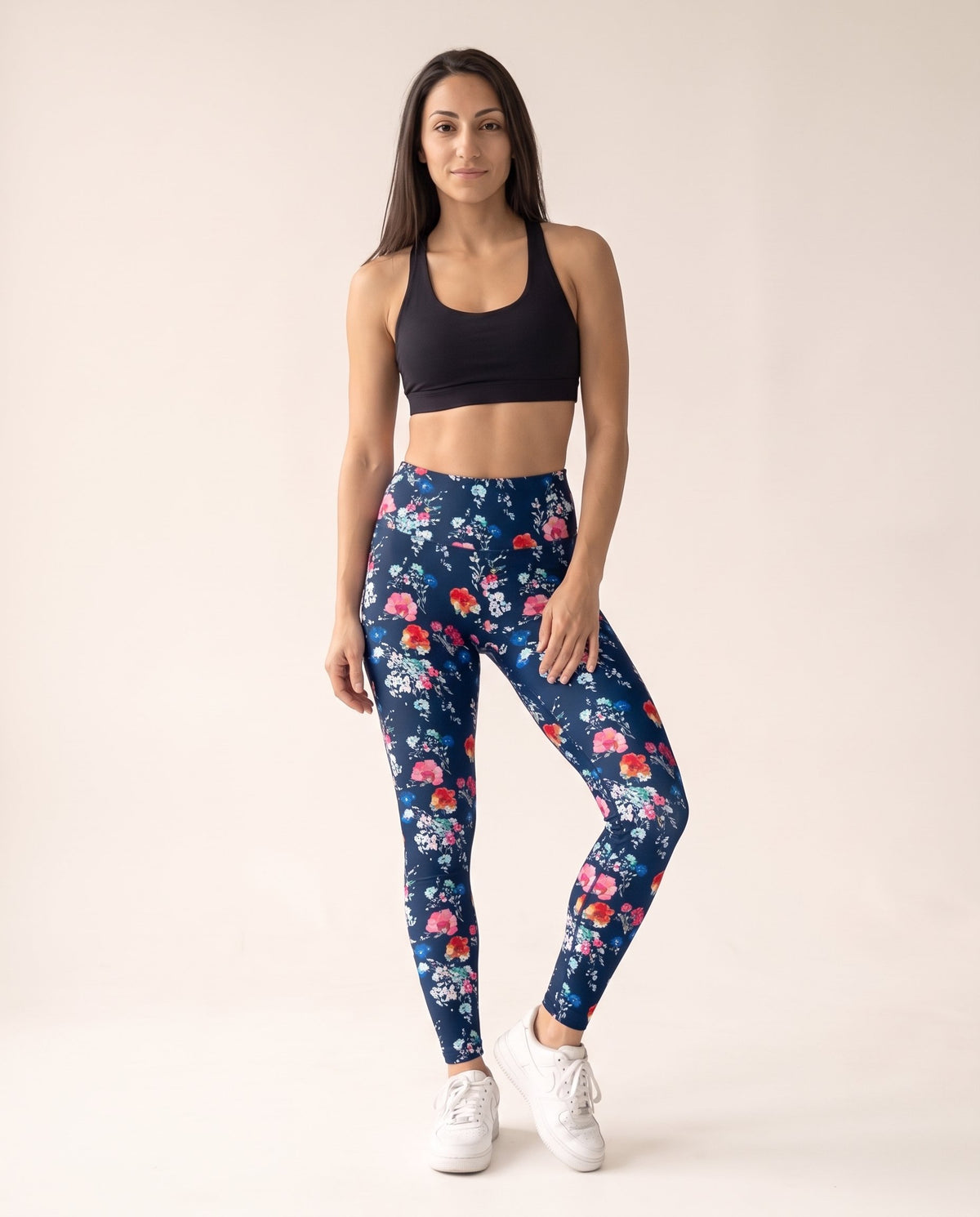 Floral Leggings - Navy blue floral - Front