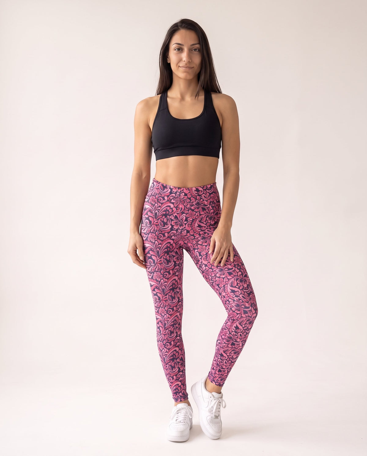 Floral Leggings - Red black chrysanthemum - Front