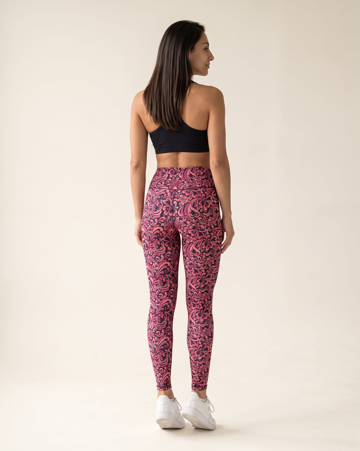 Floral Leggings - Red black chrysanthemum - Back
