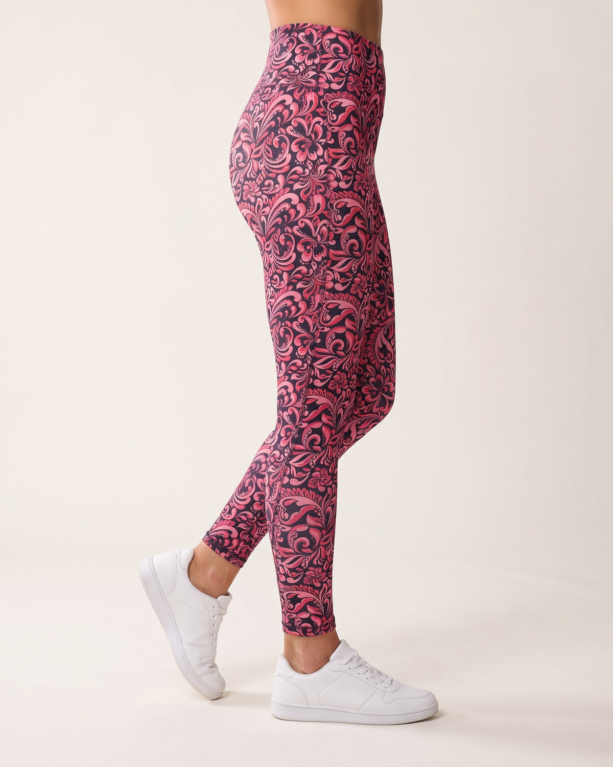 Floral Leggings - Red black chrysanthemum - Side Profile