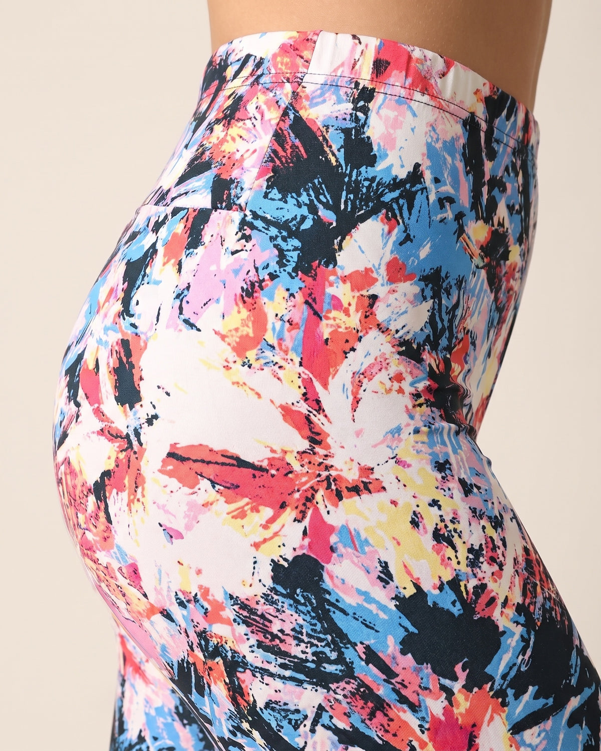 Floral Leggings - Tie-Dye Floral - Hip Fabric Close-Up
