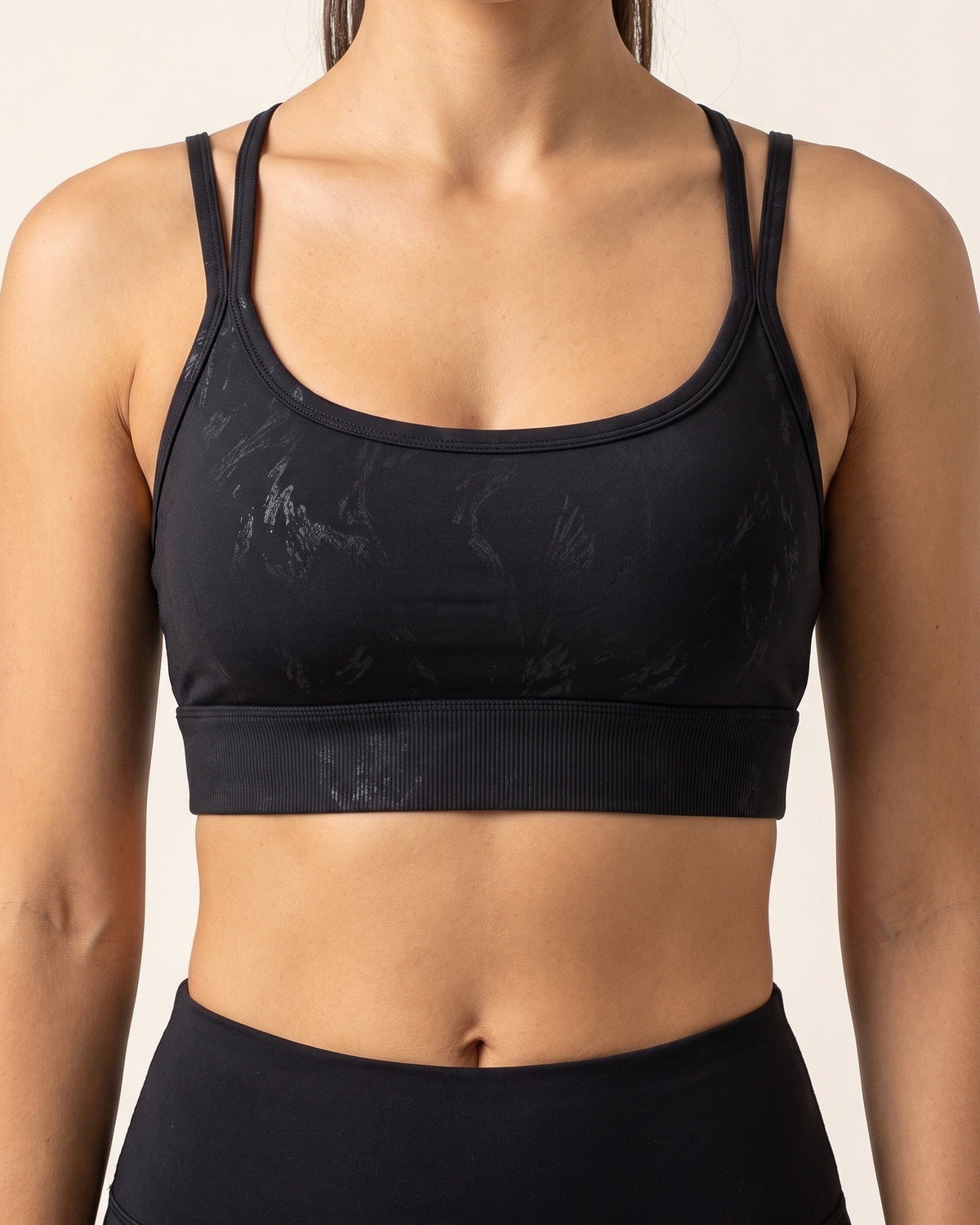 Foil Print Sports Bra - Black - Front Torso