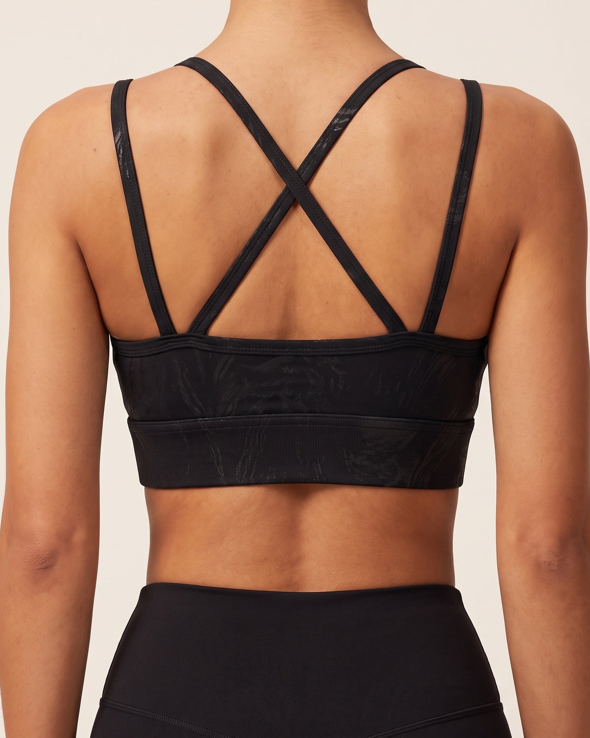 Foil Print Sports Bra - Black - Back Torso