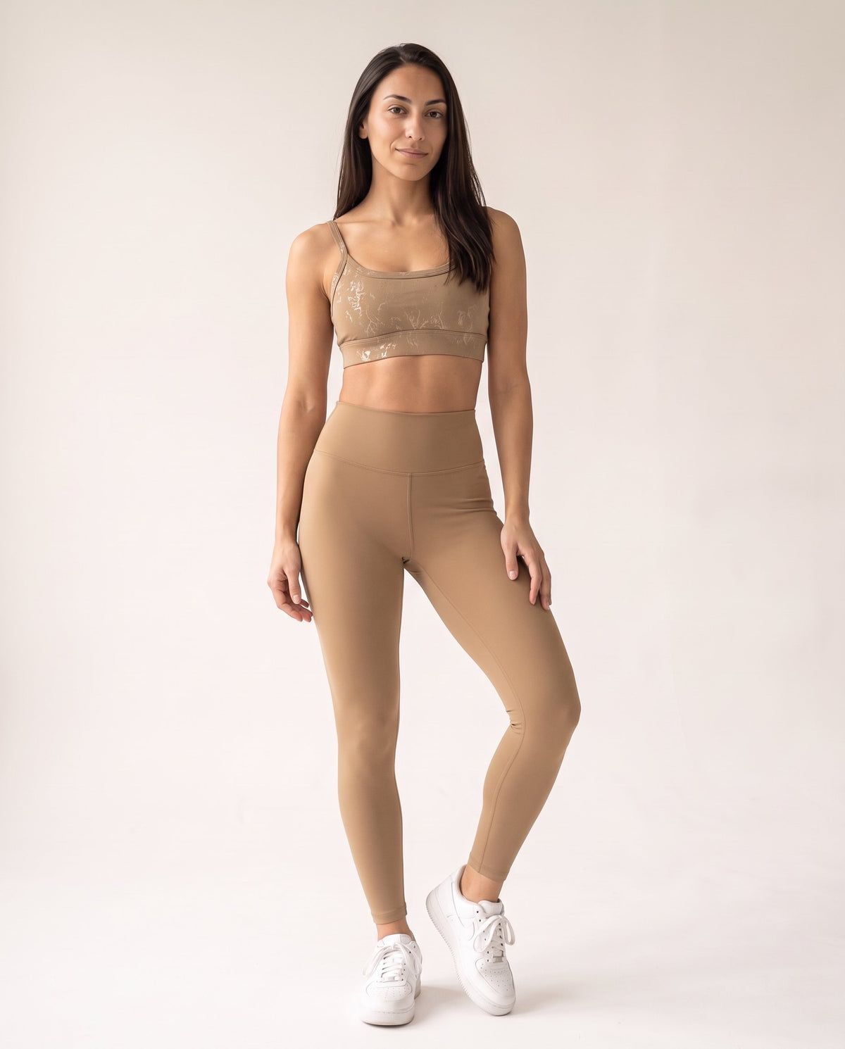 Foil Print Sports Bra - Caramel Mocha - Front