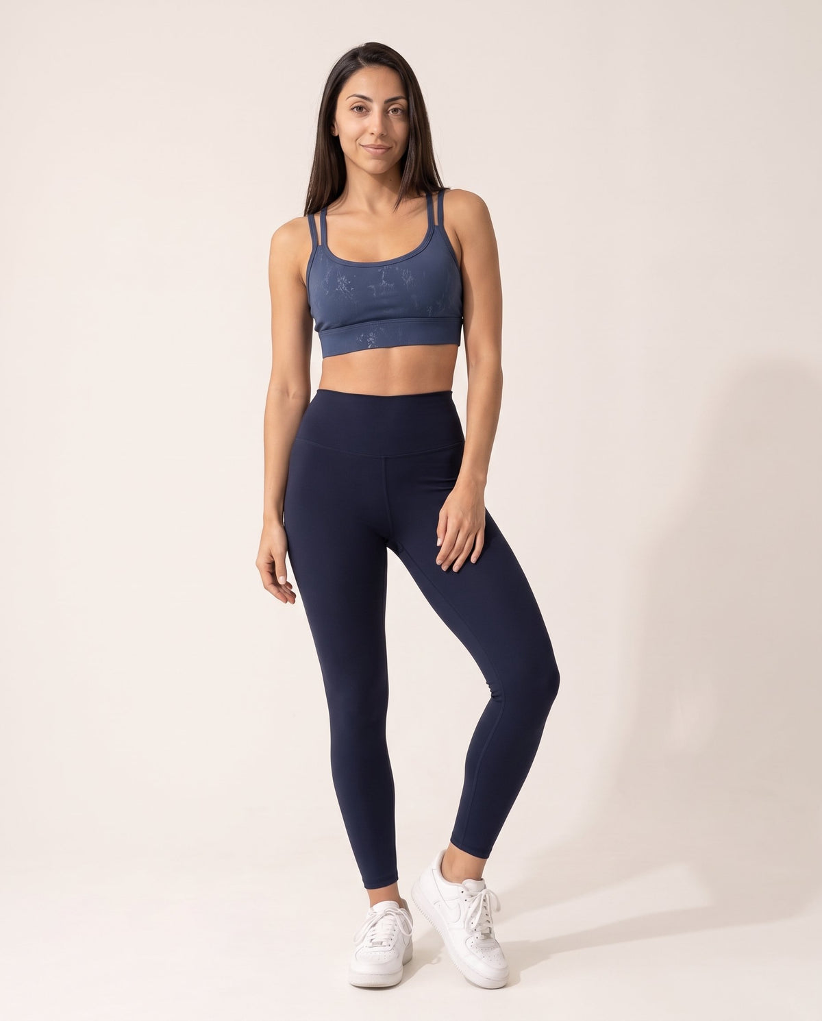 Foil Print Sports Bra - Dark Blue - Front