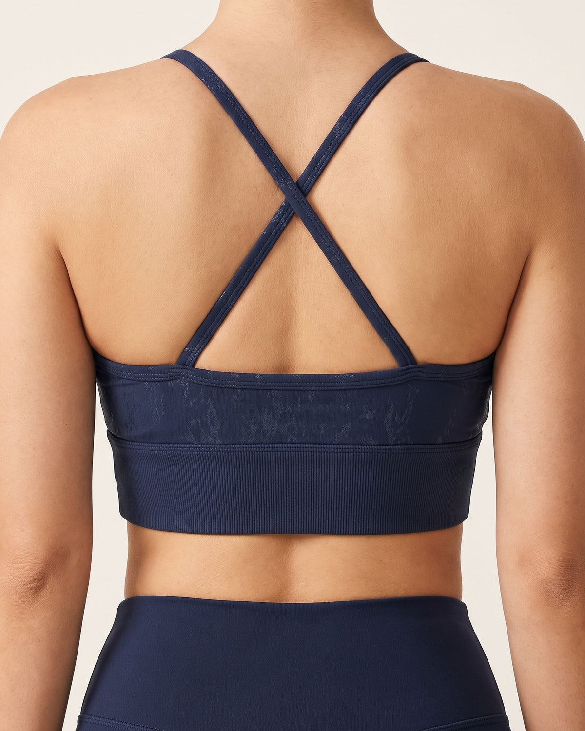 Foil Print Sports Bra - Dark Blue - Back Torso