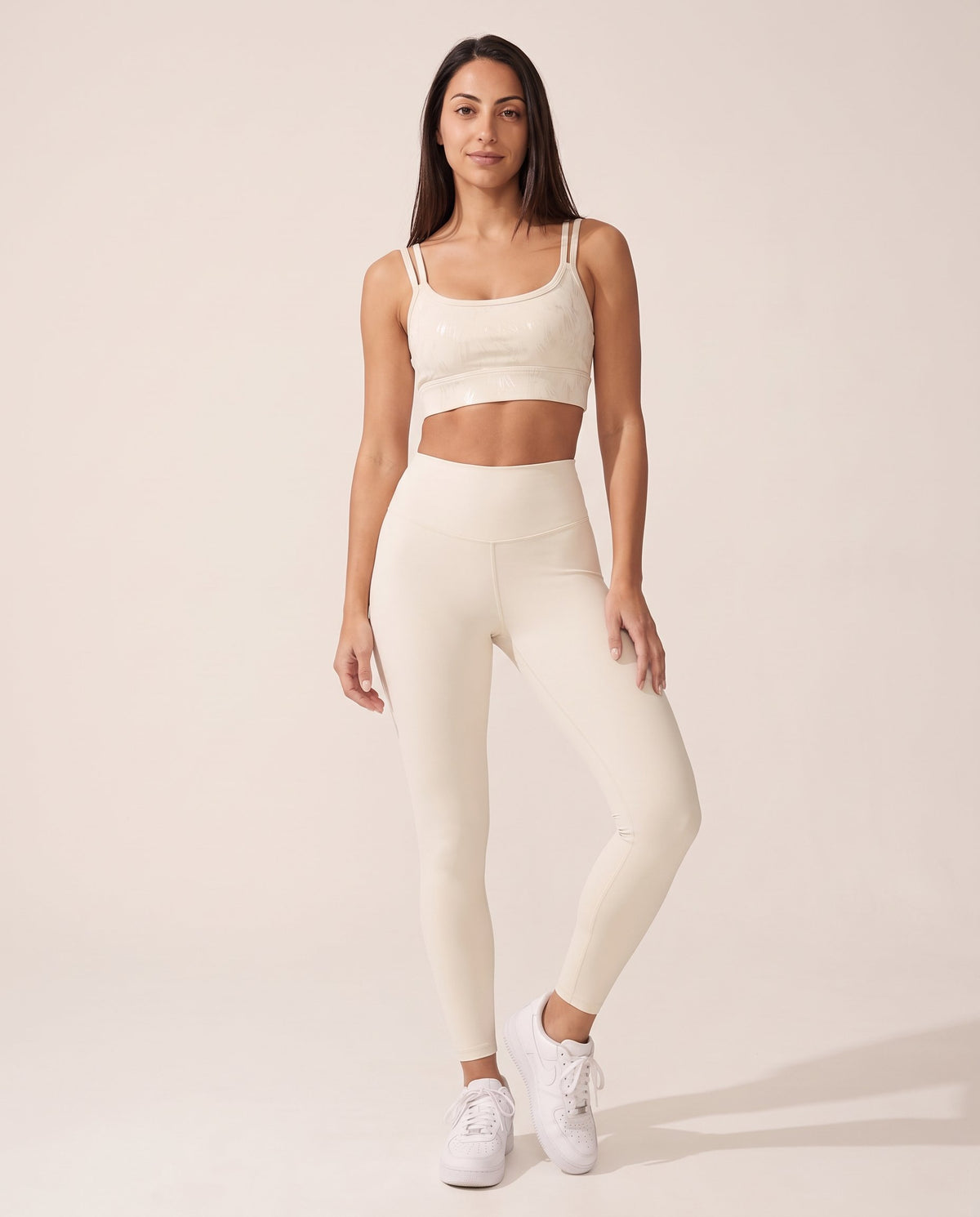 Foil Print Sports Bra - White - Front