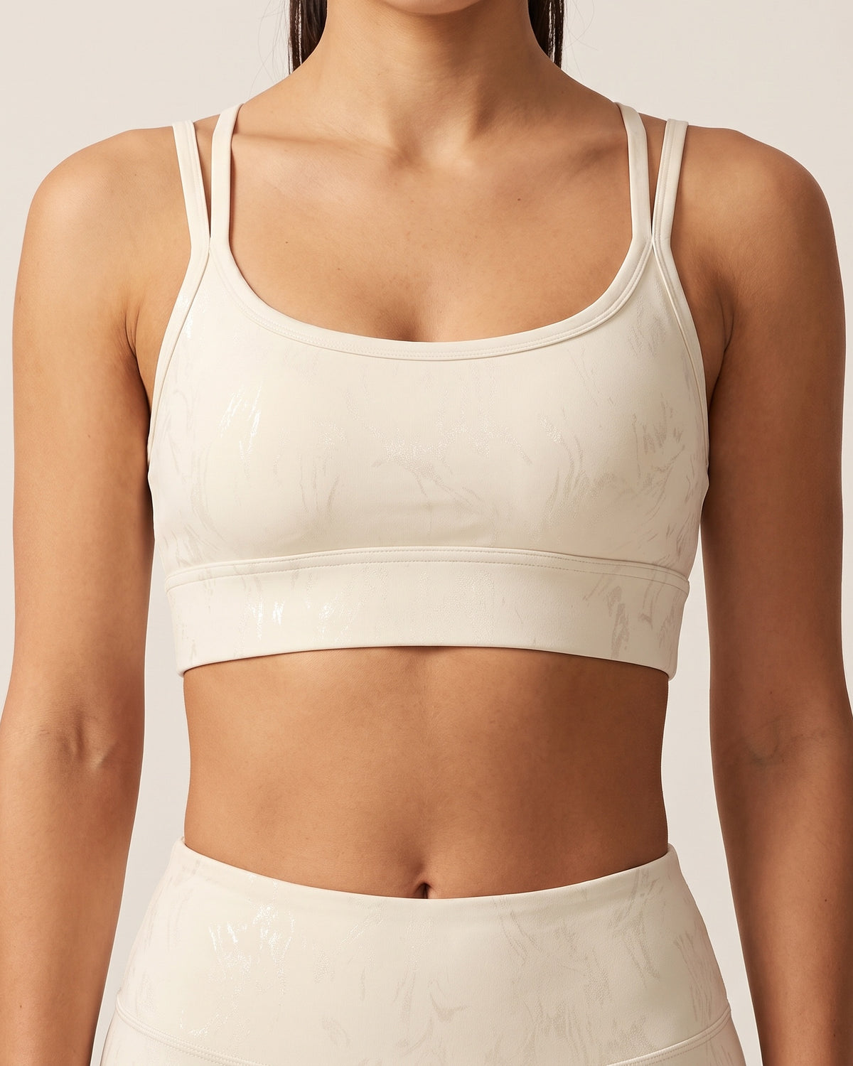 Foil Print Sports Bra - White - Front Torso