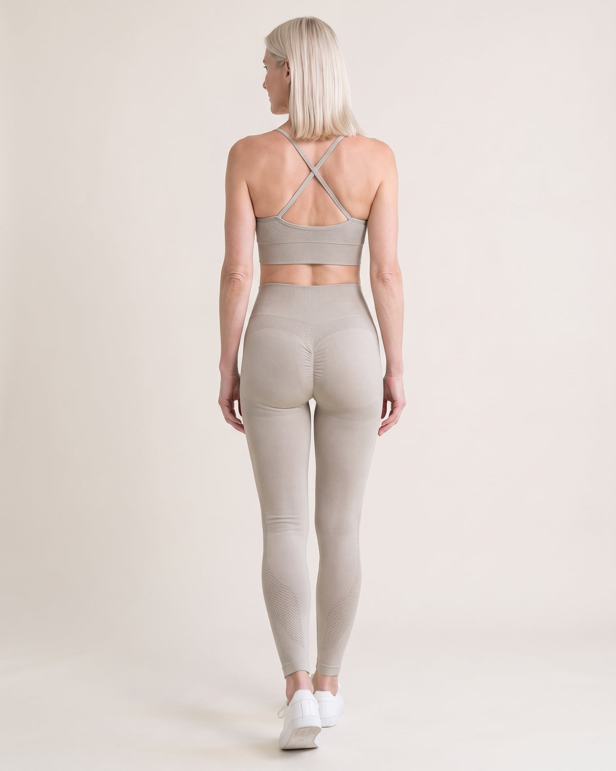High Waisted Leggings Set - Light Gray - Back