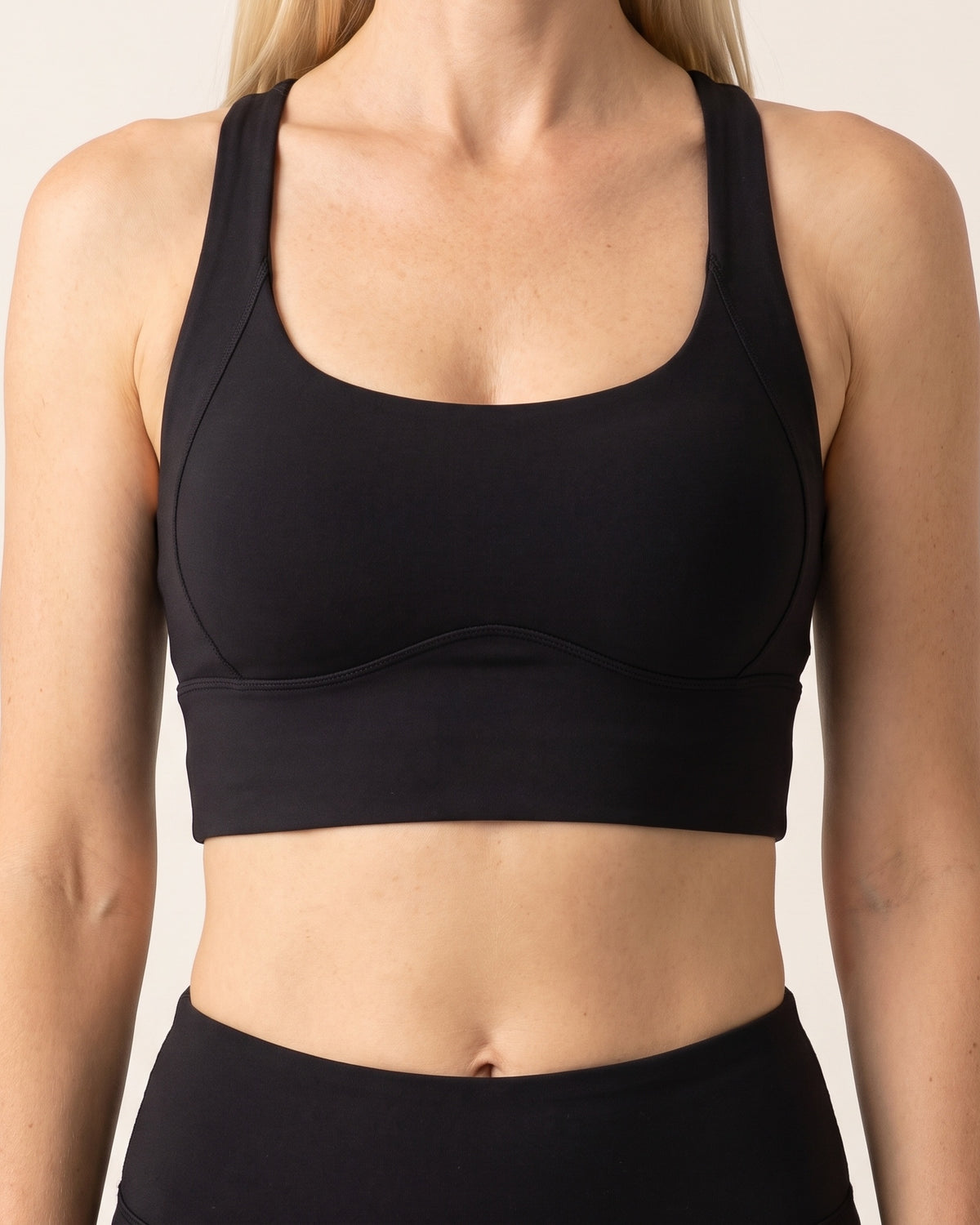 Longline Sports Bra - Black - Front Torso