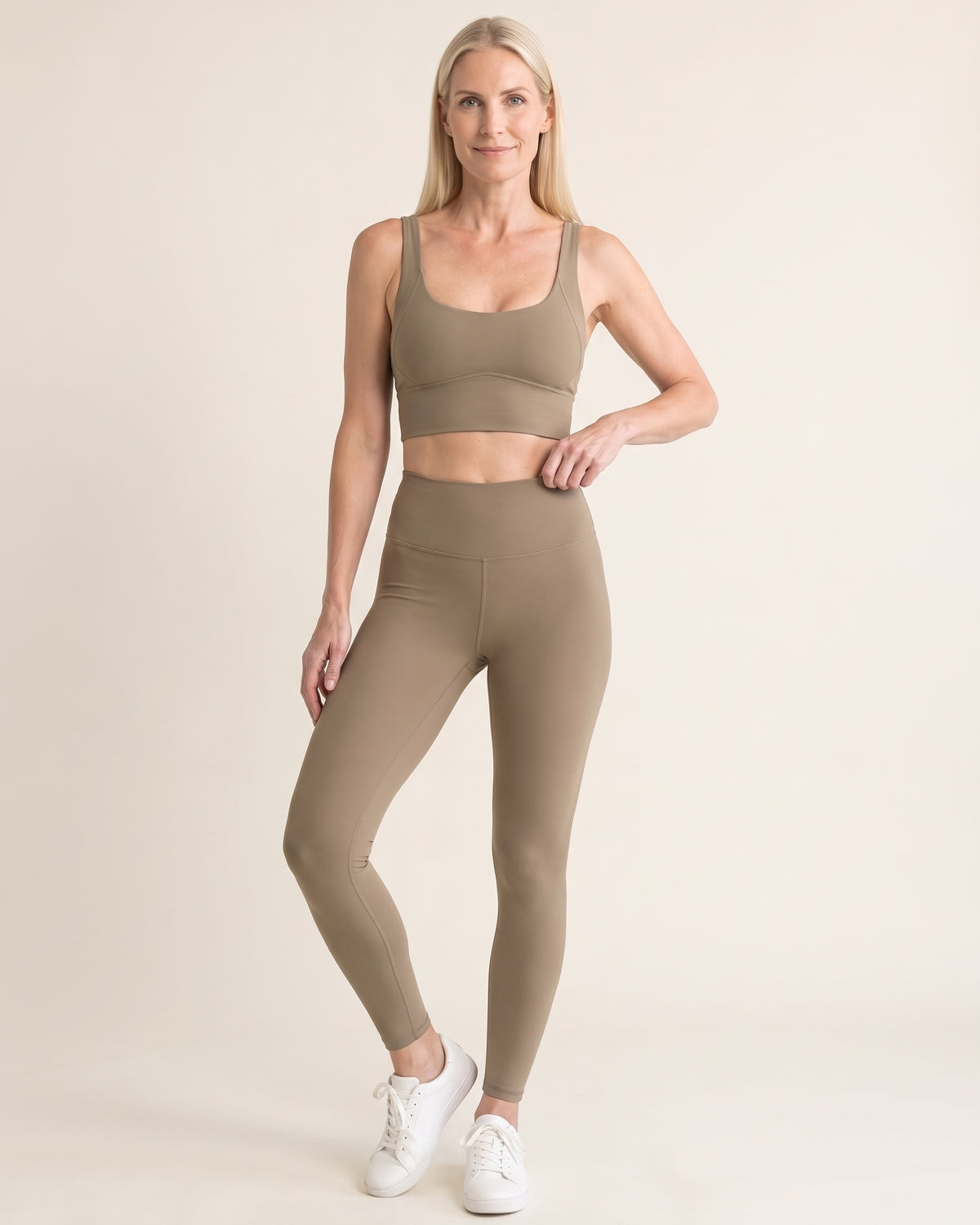 Longline Sports Bra - Brown - Front