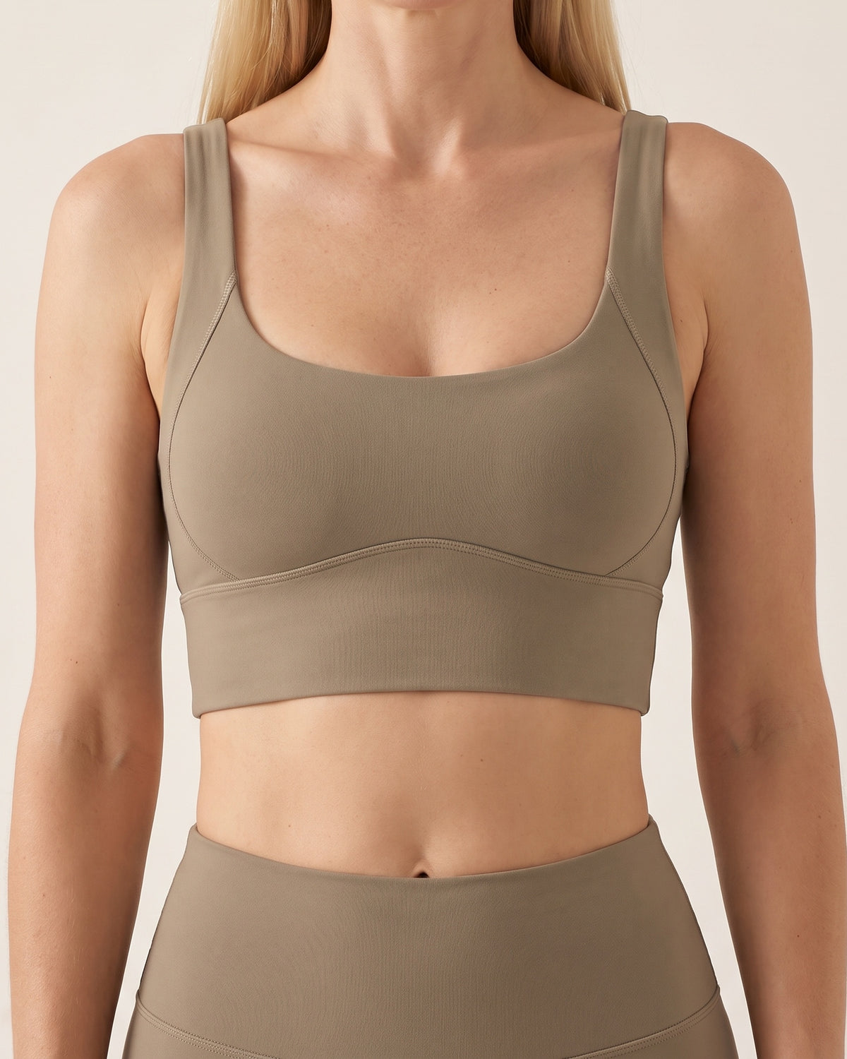 Longline Sports Bra - Brown - Front Torso