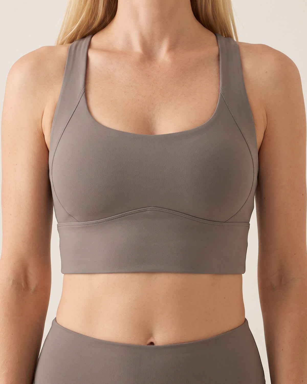 Longline Sports Bra - Grey - Front Torso