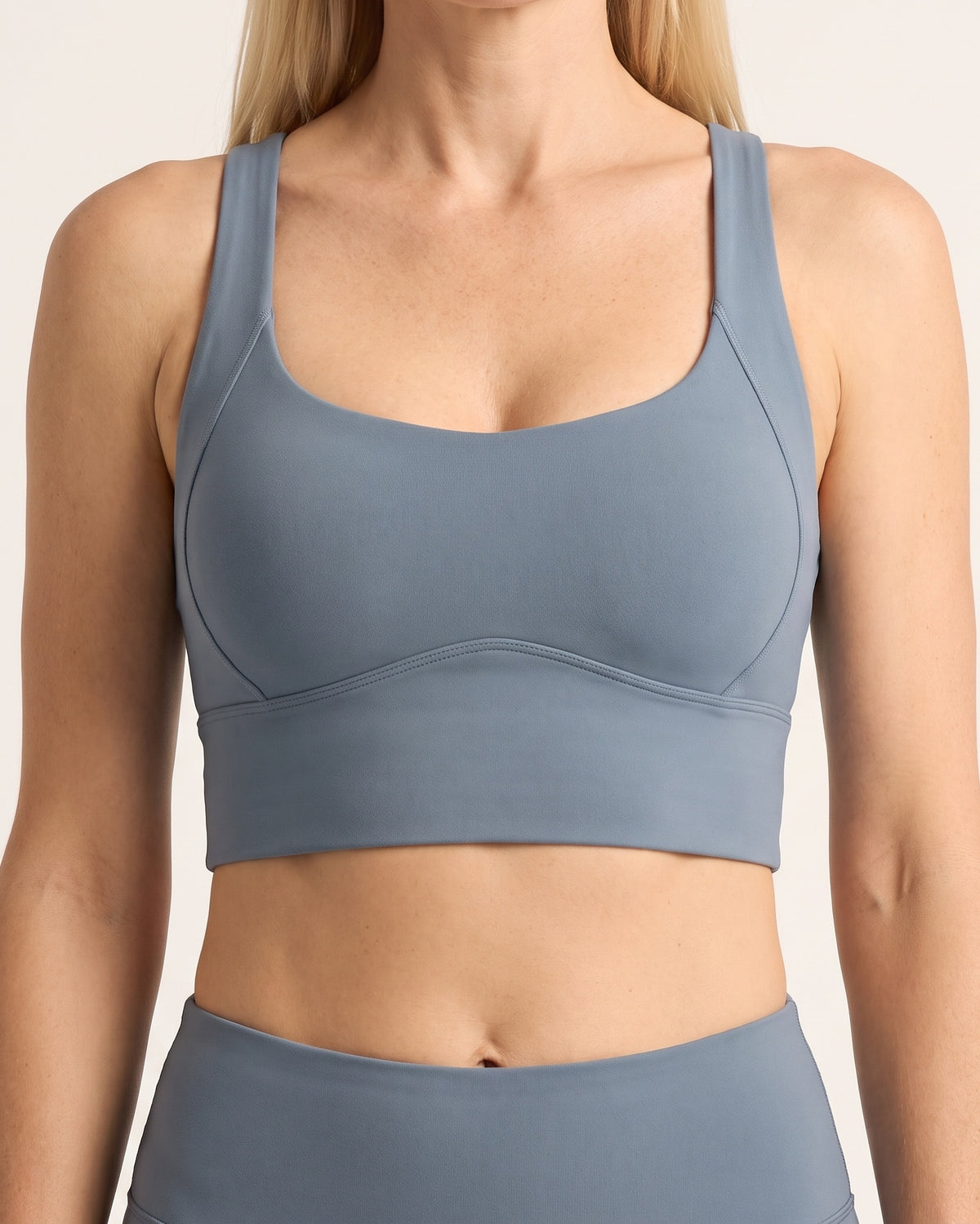 Longline Sports Bra - Grey Blue - Front Torso