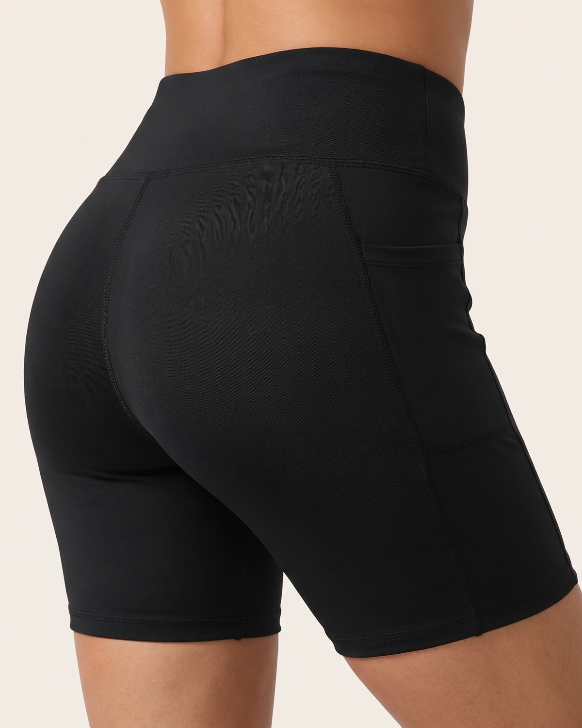 Pocket Biker Shorts - Black - Glute Close-Up