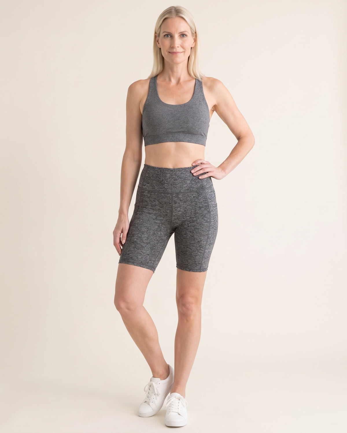 Pocket Biker Shorts - Heather Grey - Front